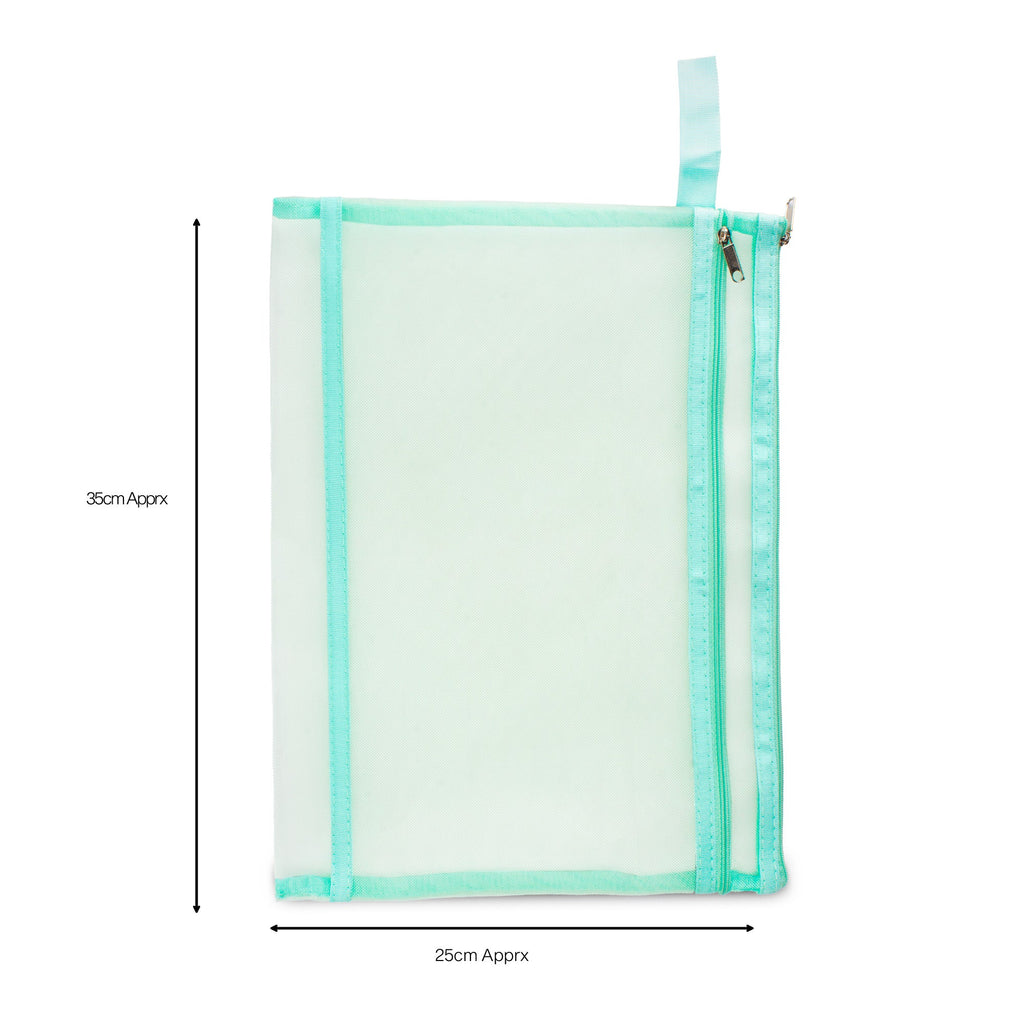 Mesh Pouch with Double Zip Teal A4 1pc