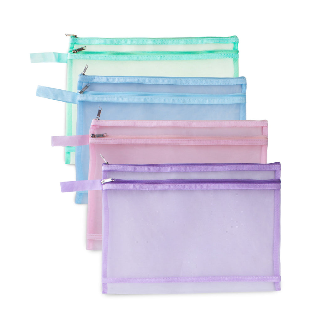 Mesh Pouch with Double Zip Teal A4 1pc