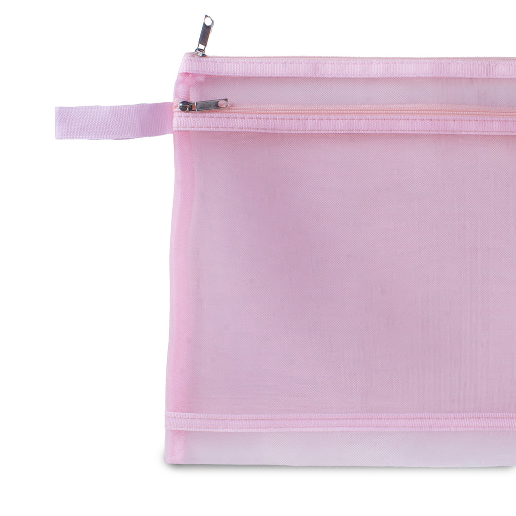Mesh Pouch with Double Zip Pink A4 1pc
