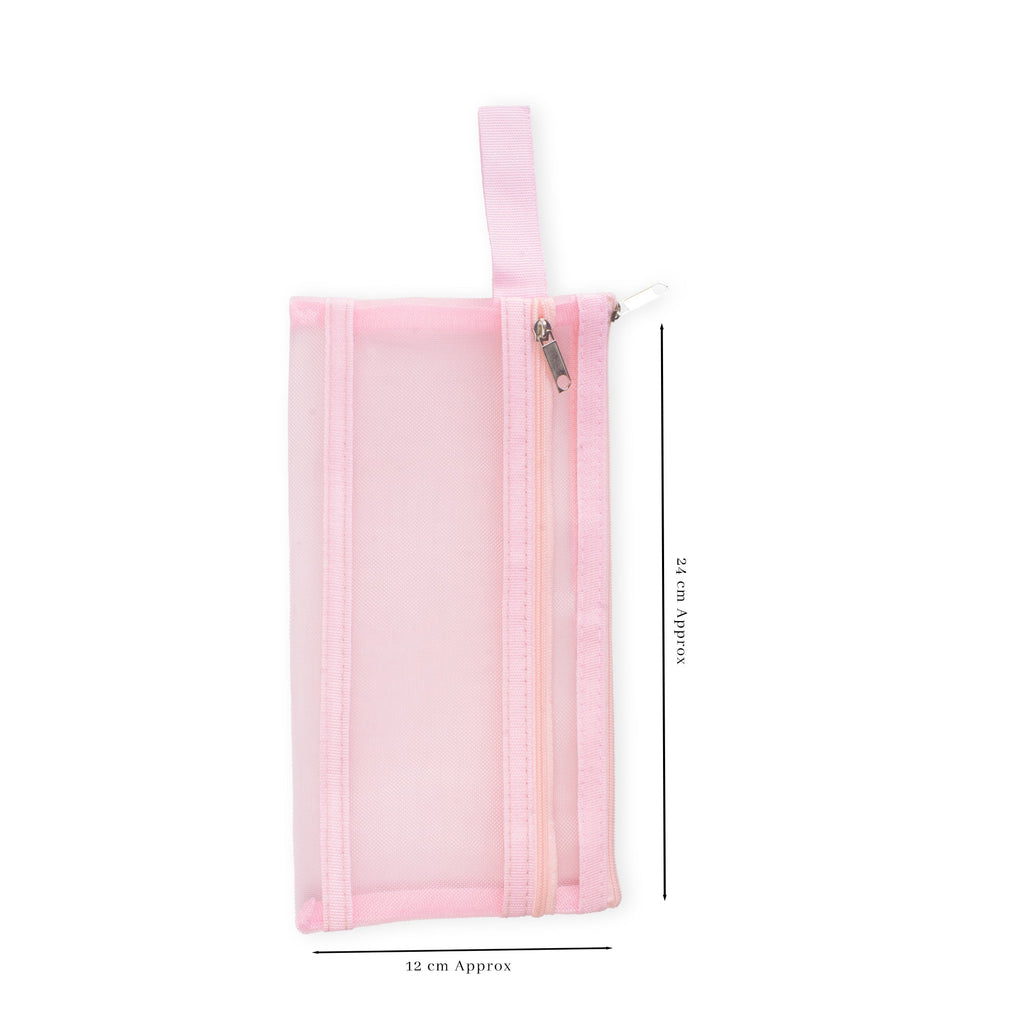 Mesh Pouch with Double Zip Pink A6 1pc