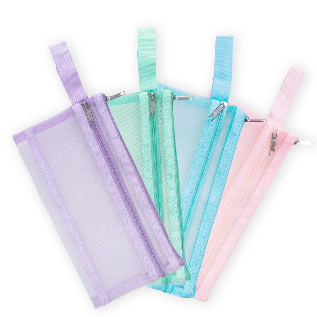 Mesh Pouch with Double Zip Pink A6 1pc