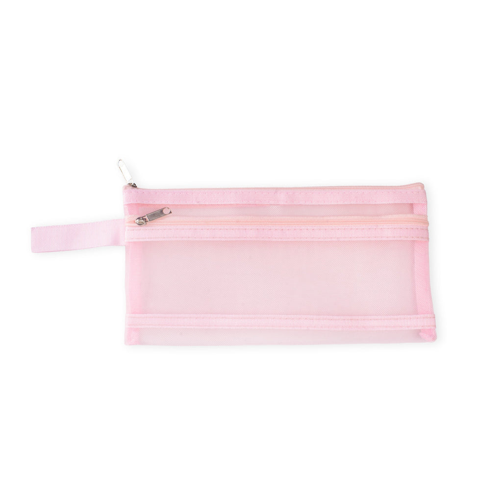 Mesh Pouch with Double Zip Pink A6 1pc