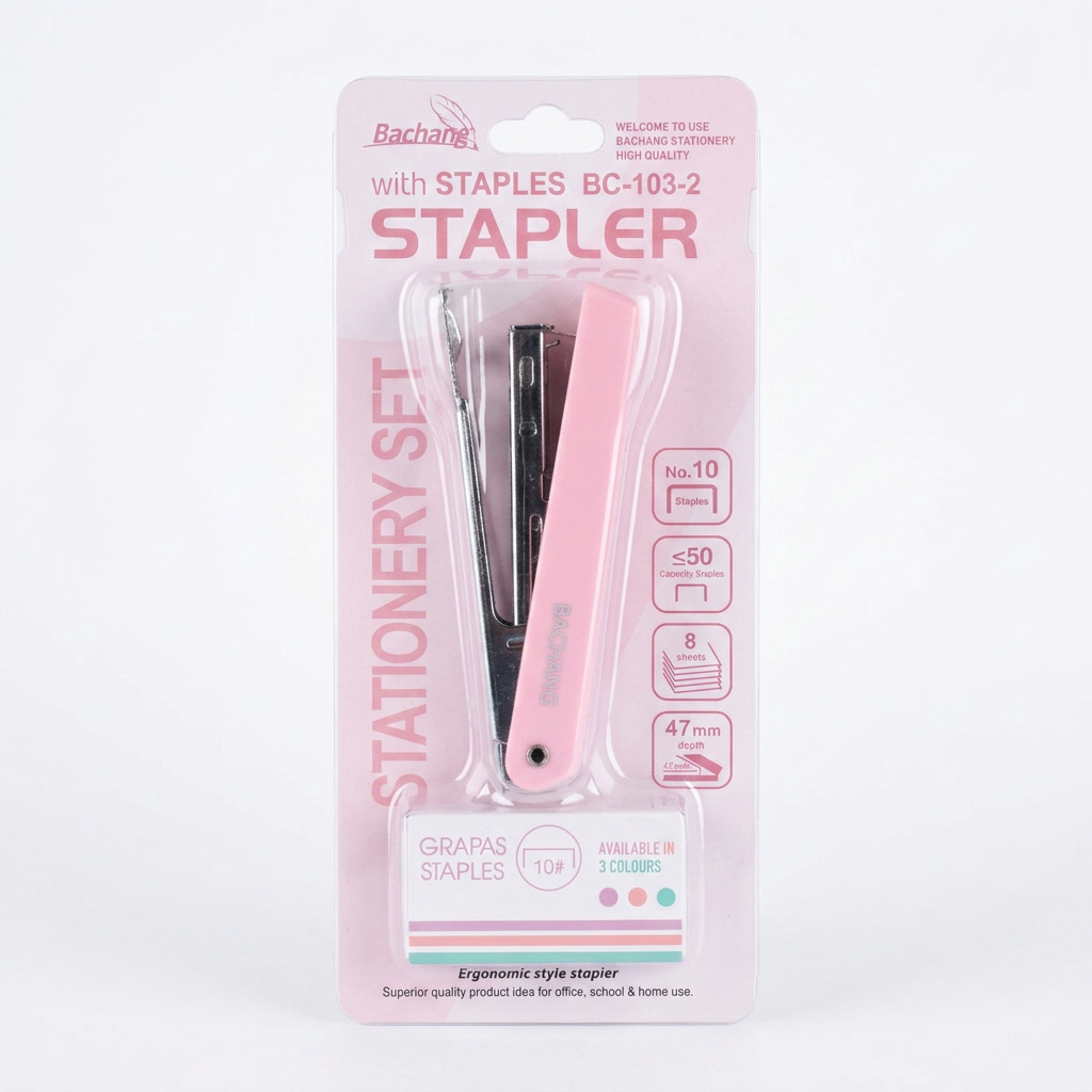 Stapler with Stapler Pin No.10 Pink 1set Blister