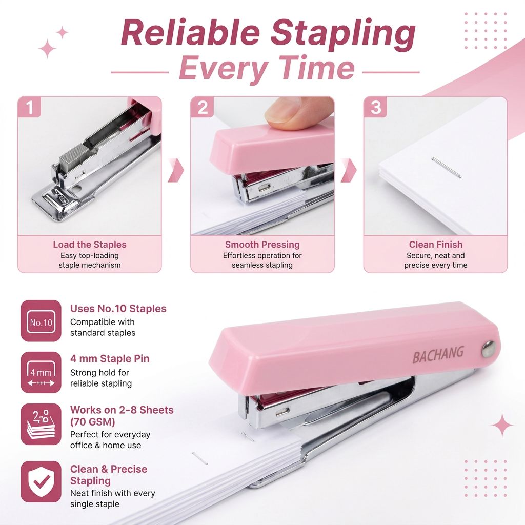 Stapler with Stapler Pin No.10 Pink 1set Blister
