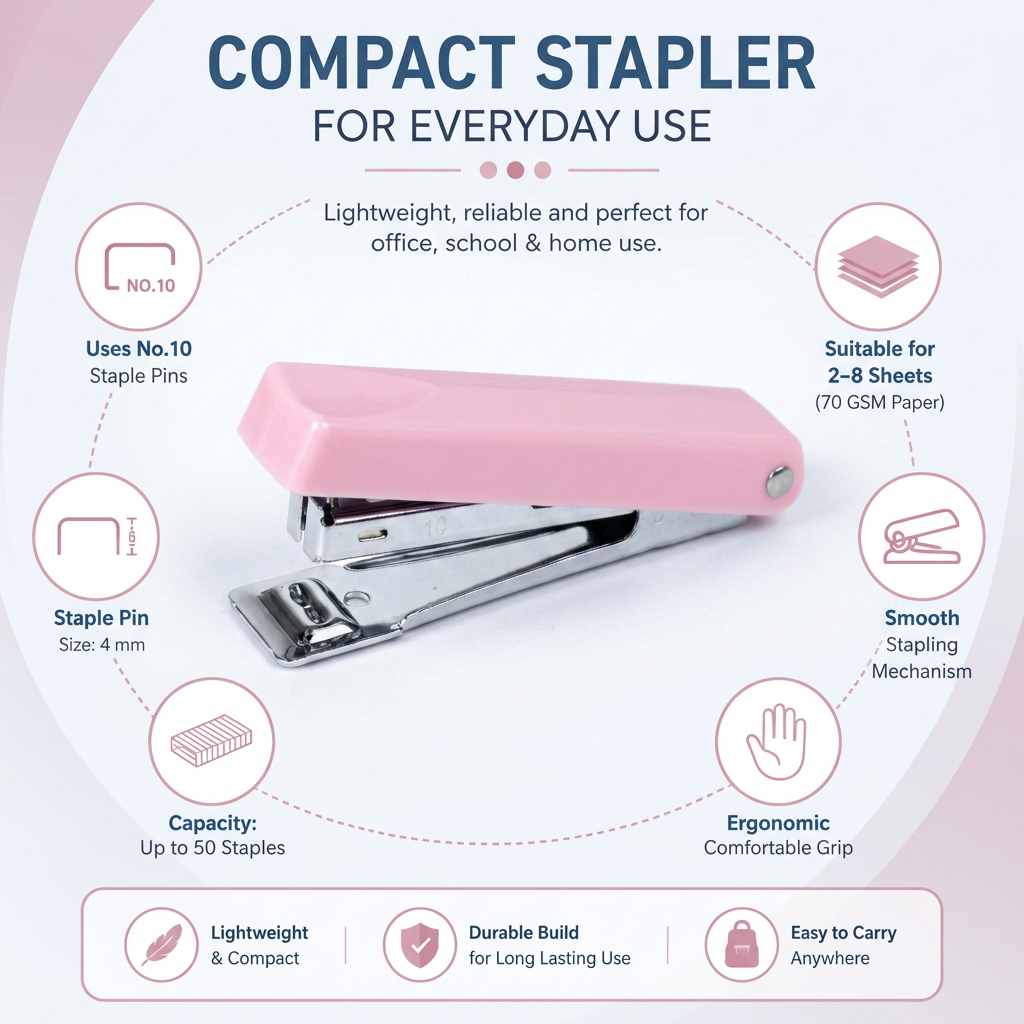 Stapler with Stapler Pin No.10 Pink 1set Blister