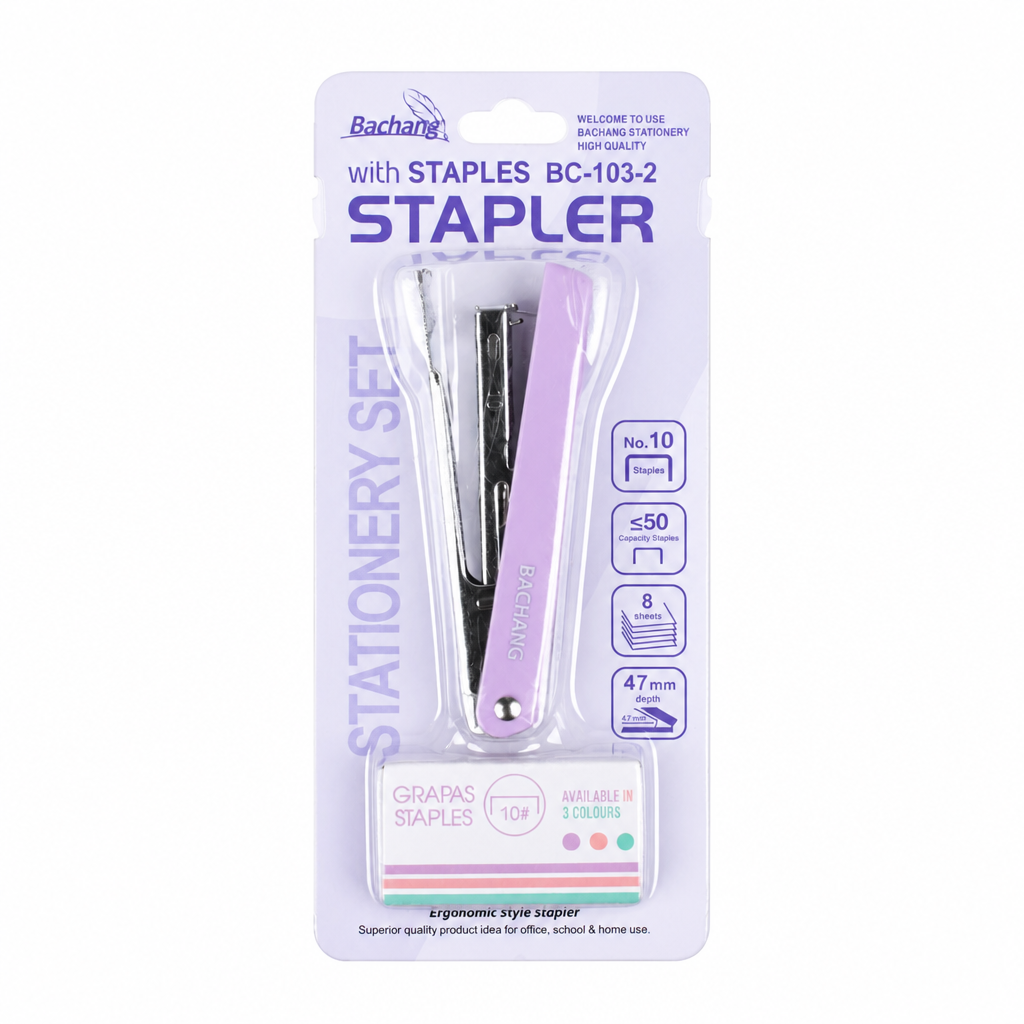 Stapler with Stapler Pin No.10 Purple 1set Blister