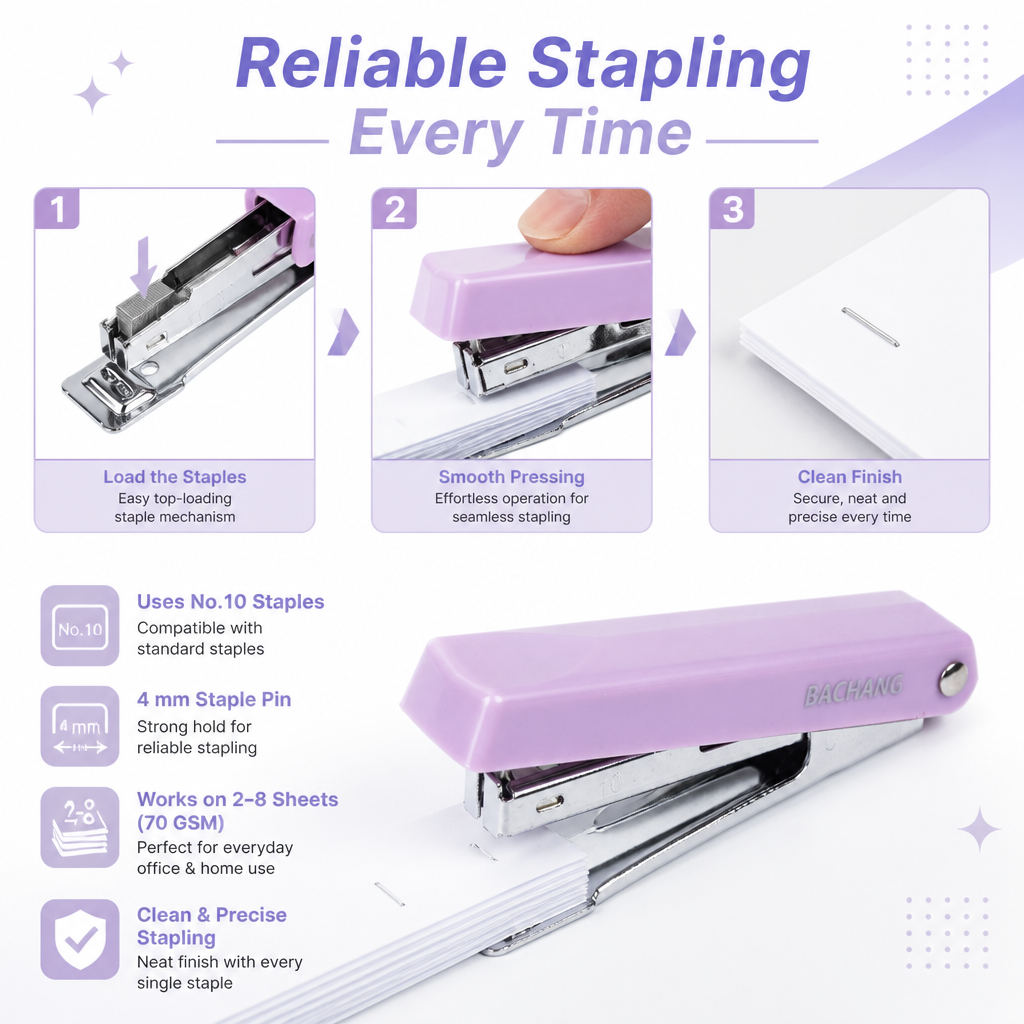 Stapler with Stapler Pin No.10 Purple 1set Blister