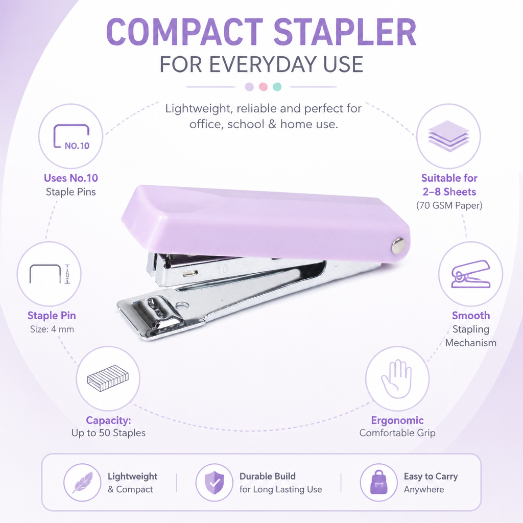 Stapler with Stapler Pin No.10 Purple 1set Blister