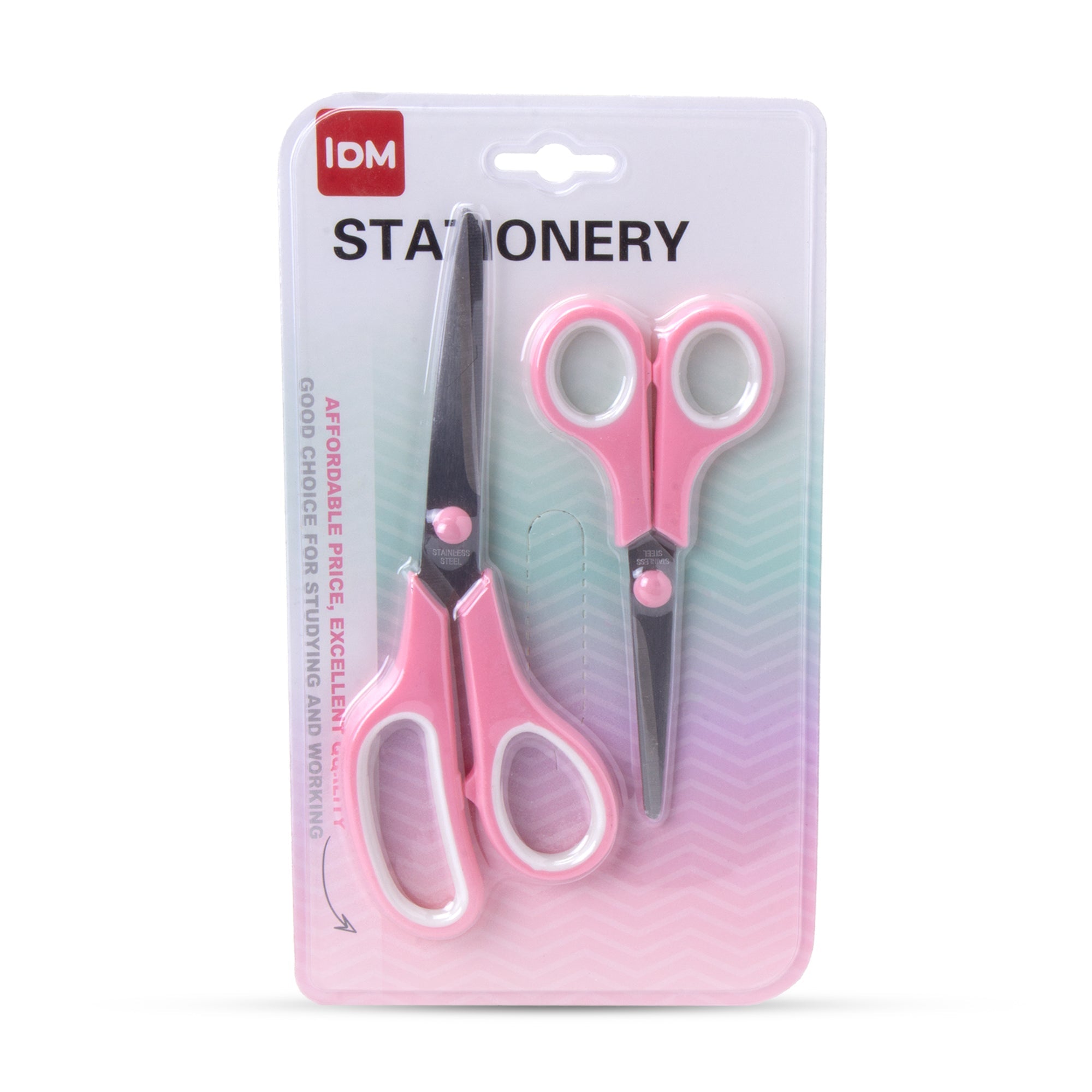 Scissor Stainless Steel Soft Grip 140mm & 190mm Pink 2pcs Set Blister