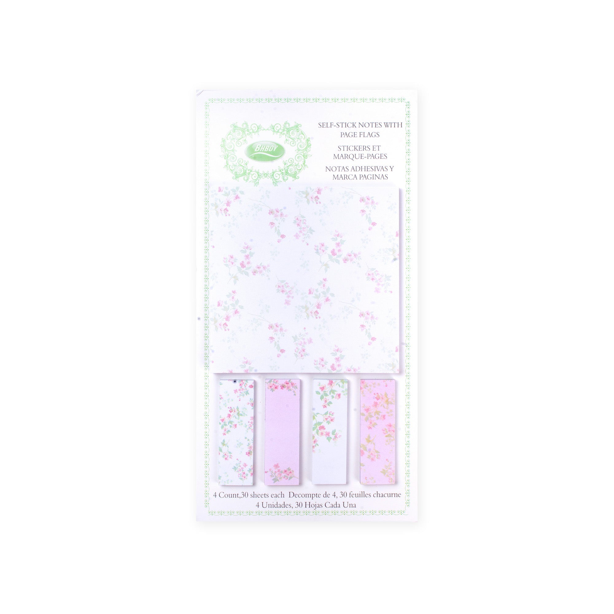 Self-stick Notes With Page Flags Pastel Blossoms 4 count x 30 sheets Each