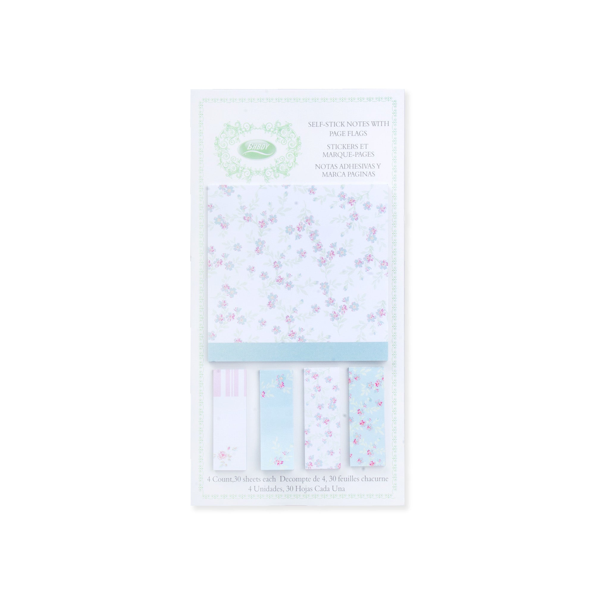 Self-stick Notes With Page Flags Spring Flora 4 count x 30 sheets Each
