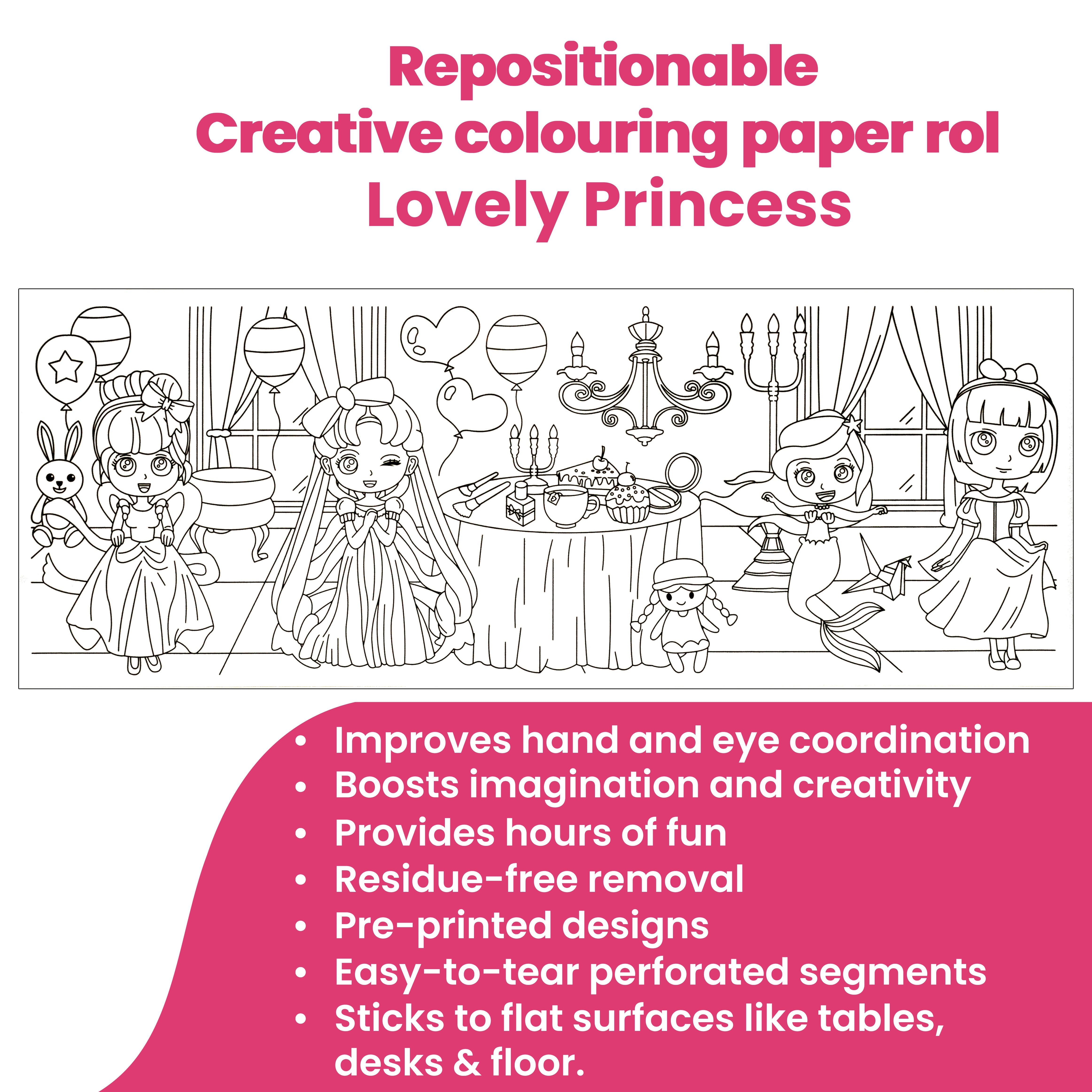 Repositionable Creative Colouring Paper Roll Princess 3mtr X W38cm 1 BOX