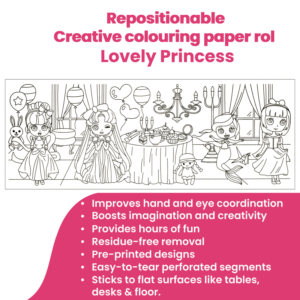 Repositionable Creative Colouring Paper Roll Princess 3mtr X W38cm 1 BOX