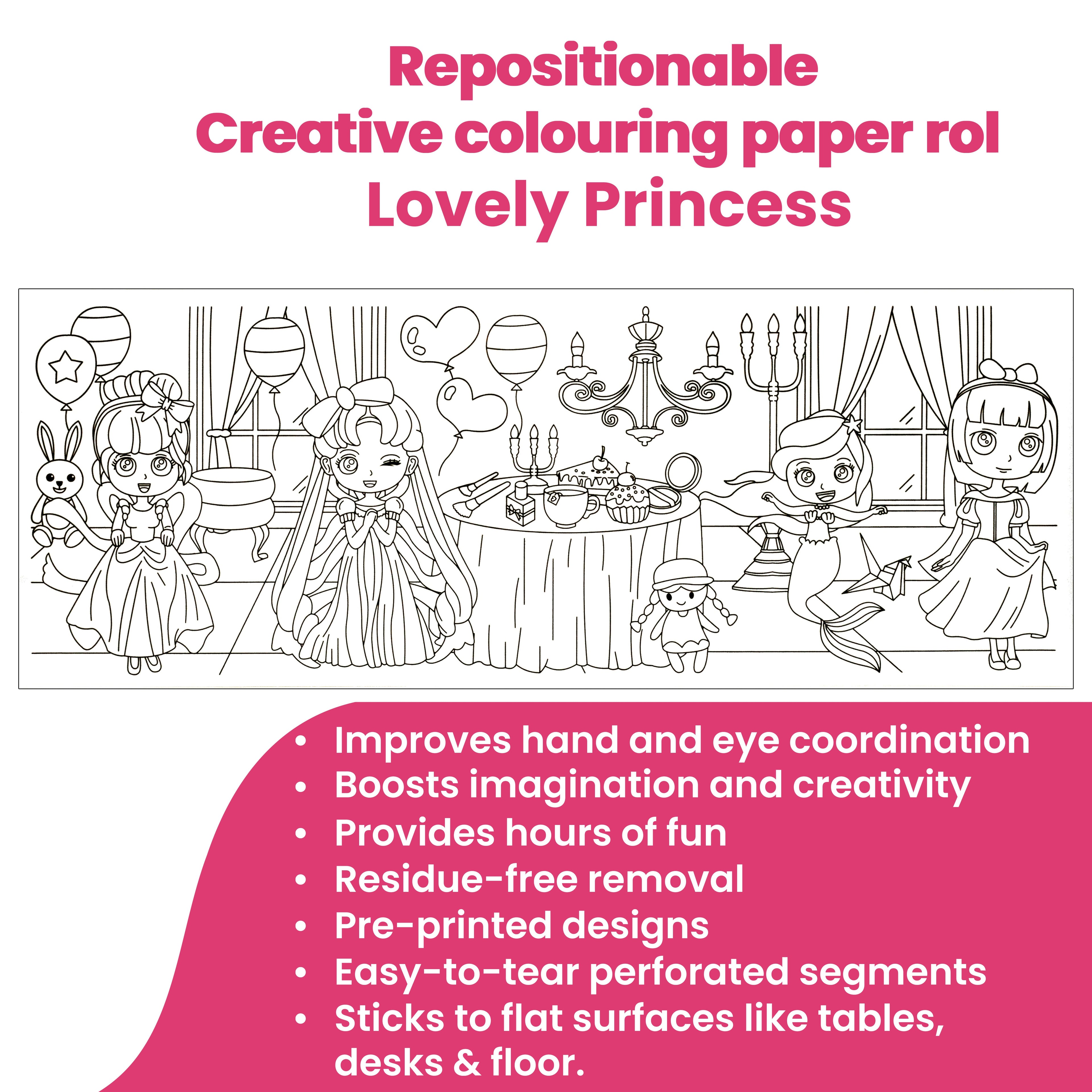 Repositionable Creative Colouring Paper Roll Princess 3mtr X W38cm 1 BOX