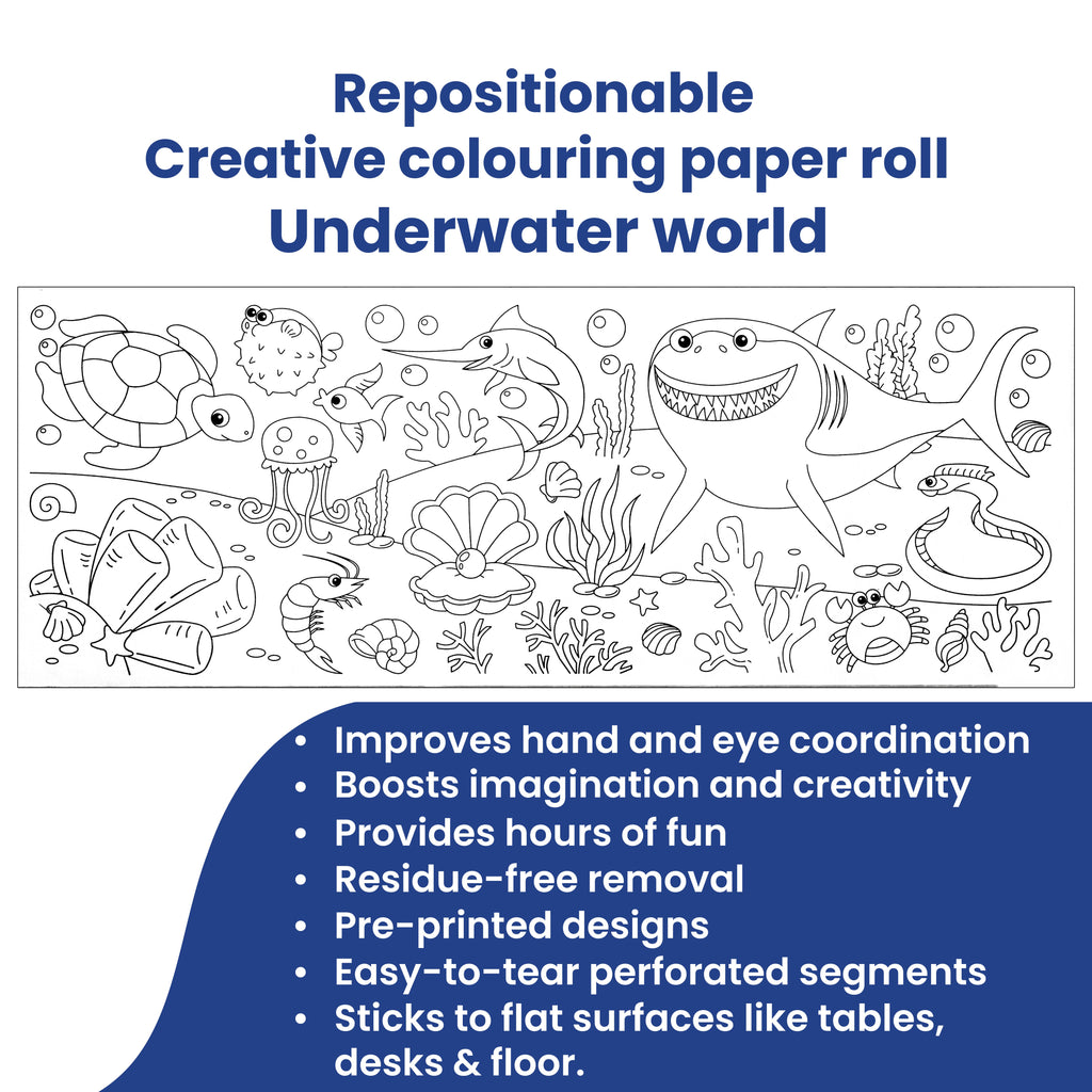 Repositionable Creative Colouring Paper Roll Underwater World 3mtr X W38cm 1 BOX