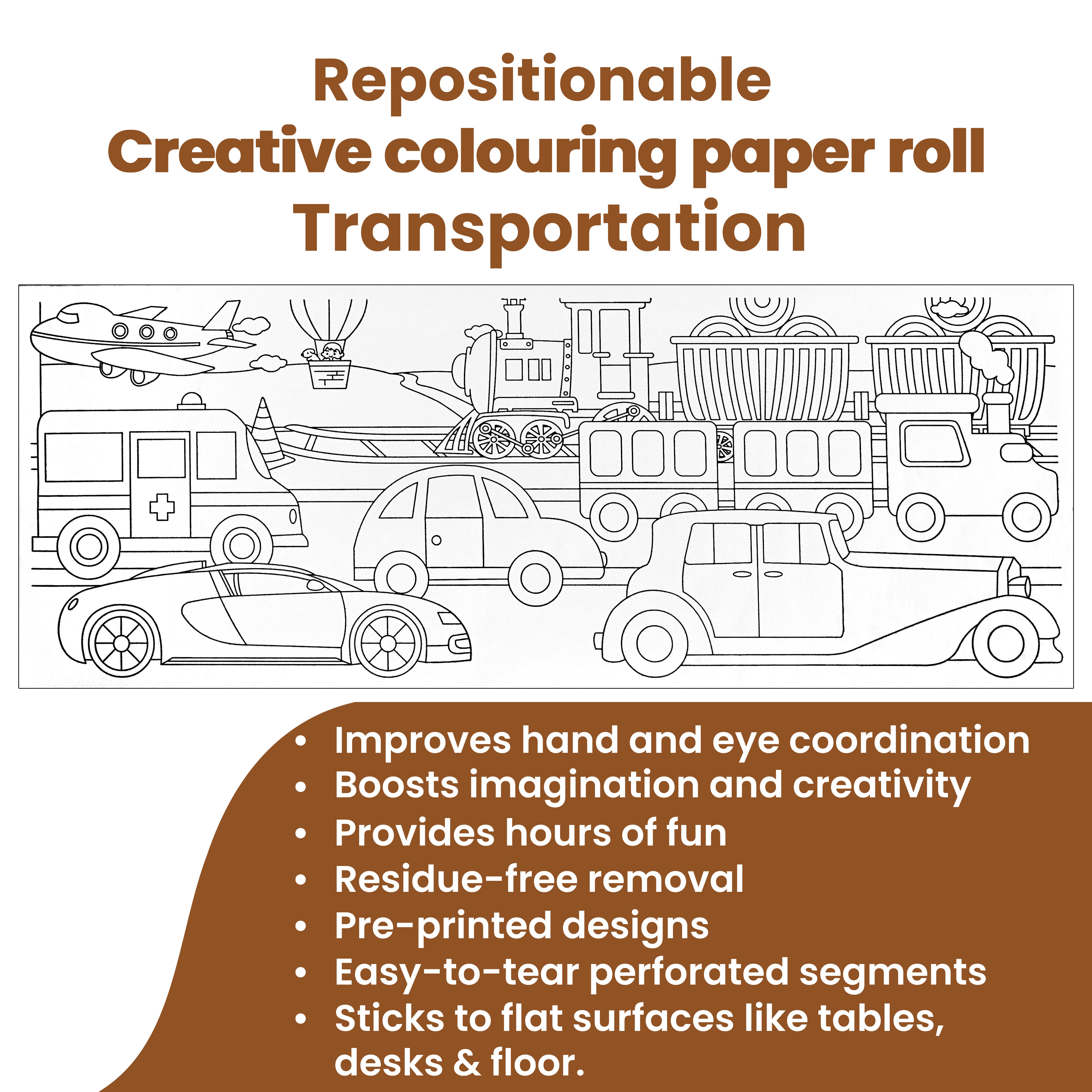 Repositionable Creative Colouring Paper Roll Transportation 3mtr X W38cm 1 BOX