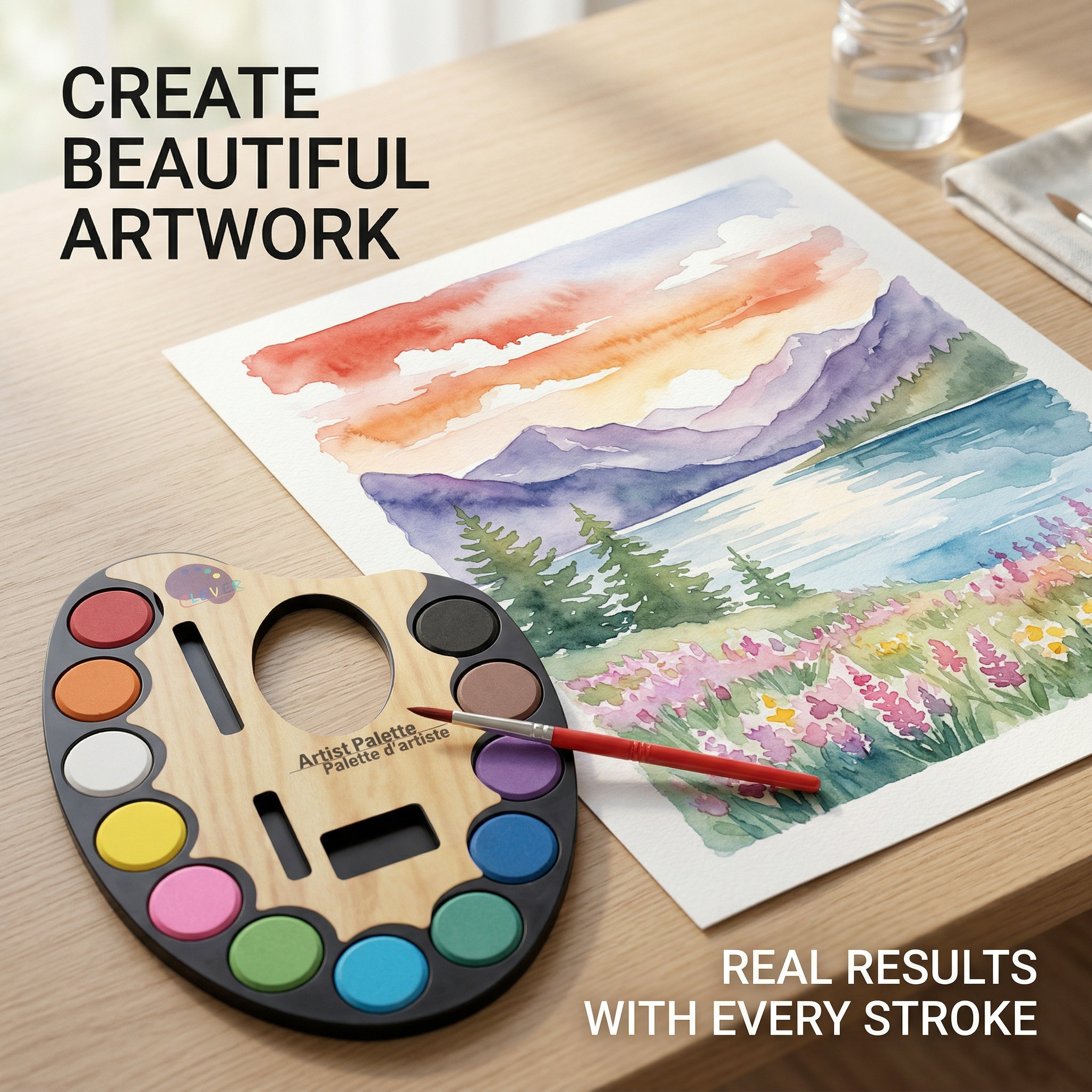 Artist Palette Watercolours with Paint Brush Assorted 12 colours 1pc