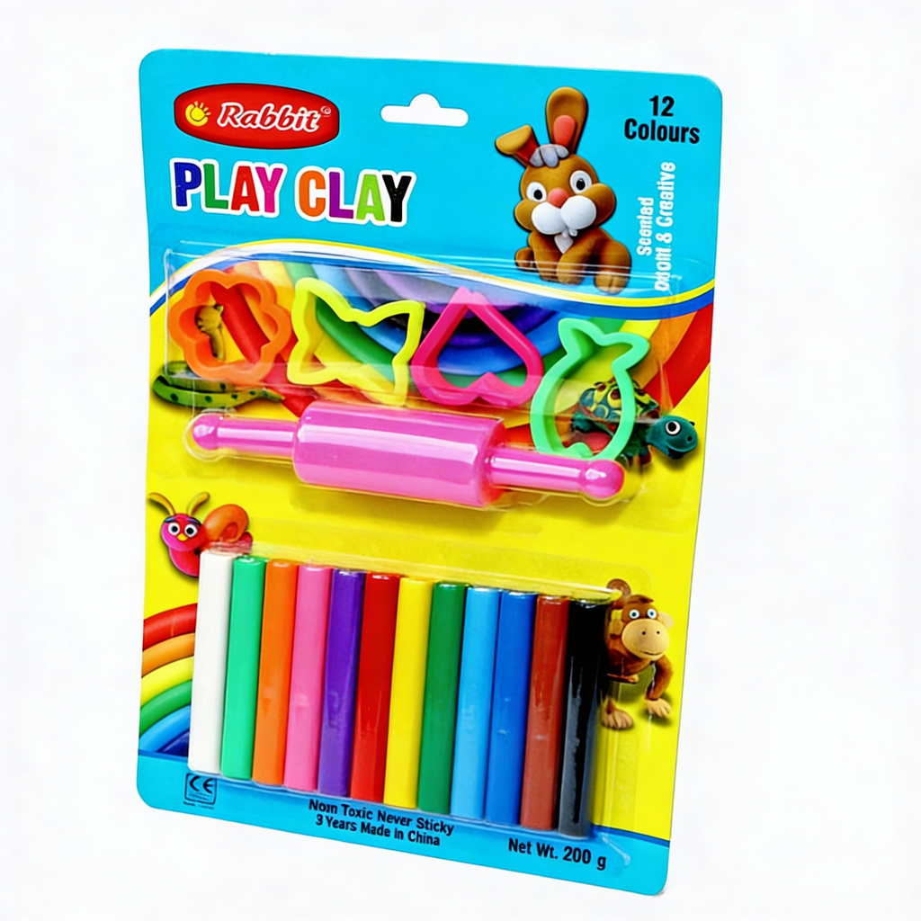 Modelling Play Clay 12 Colours with 4 Cutters 200gm Blister