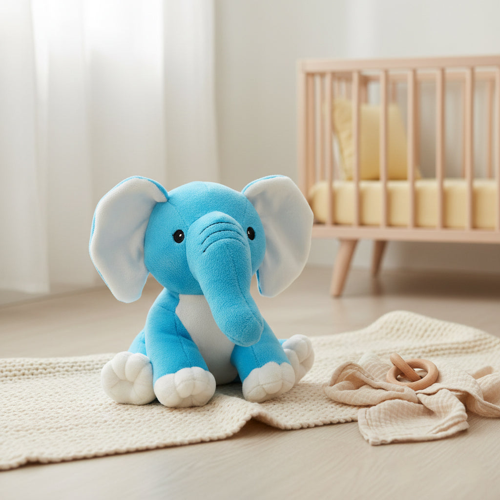 Soft Toy Elephant Blue and White 10inch 1pc