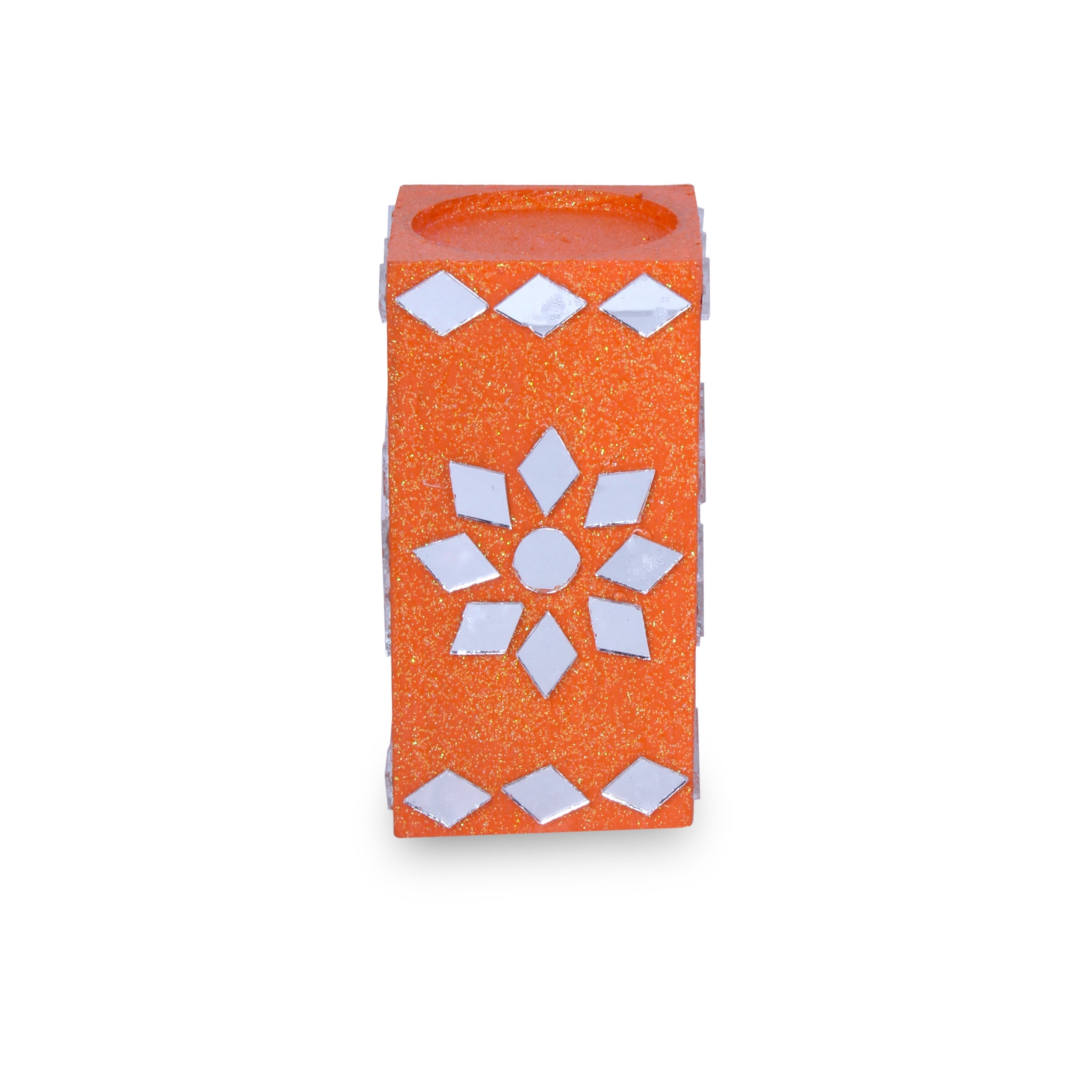 Mirror Art Tealight Holder Florista Orange 3.5inch 1pc ( Candle Included 1pc)
