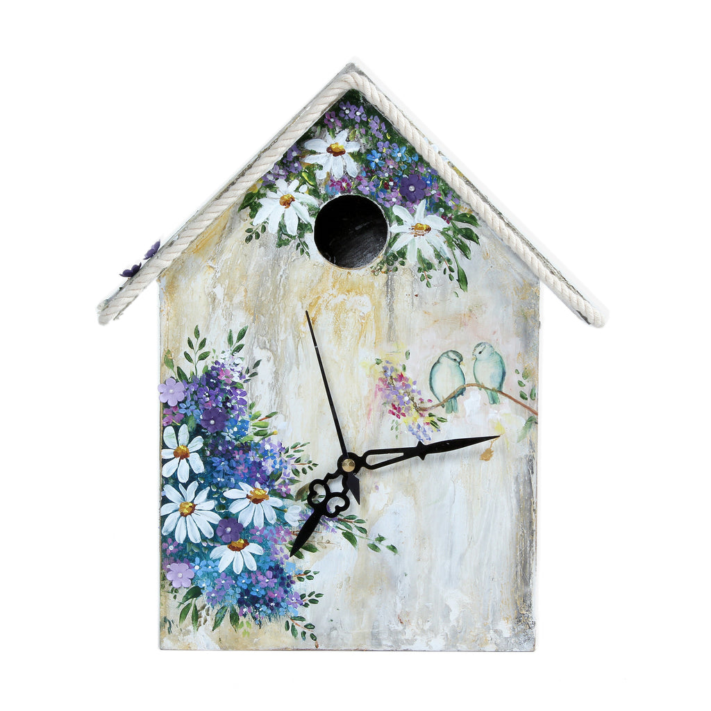 MDF Table Clock Bird House L9.25 X W7.75inch 1pc