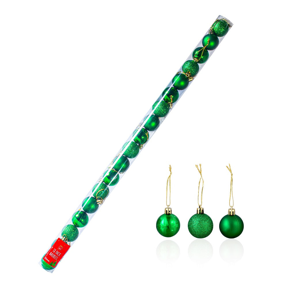 Christmas Baubles Tube Green 18Pc Blister