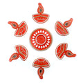Diwali Decor Combo - Mirror Work Tealight Holder Diamond Delight Red 4in Dia & Ornate Festive Lamp Hanging Decor Red (pack of 7pc) - (Tealight Candle Included)