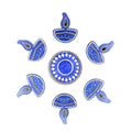 Diwali Decor Combo - Mirror Work Tealight Holder Diamond Delight Blue 4in Dia & Ornate Festive Lamp Hanging Decor Blue (pack of 7pc) - (Tealight Candle Included)