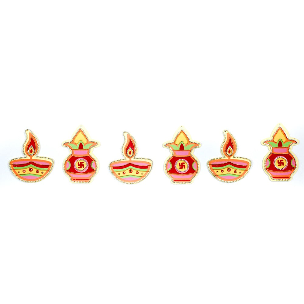 Diwali Decor combo - Mangal Kalash & Festive Lamp 4.5 X 3inch 2mm Thick (Pack of 3 each)