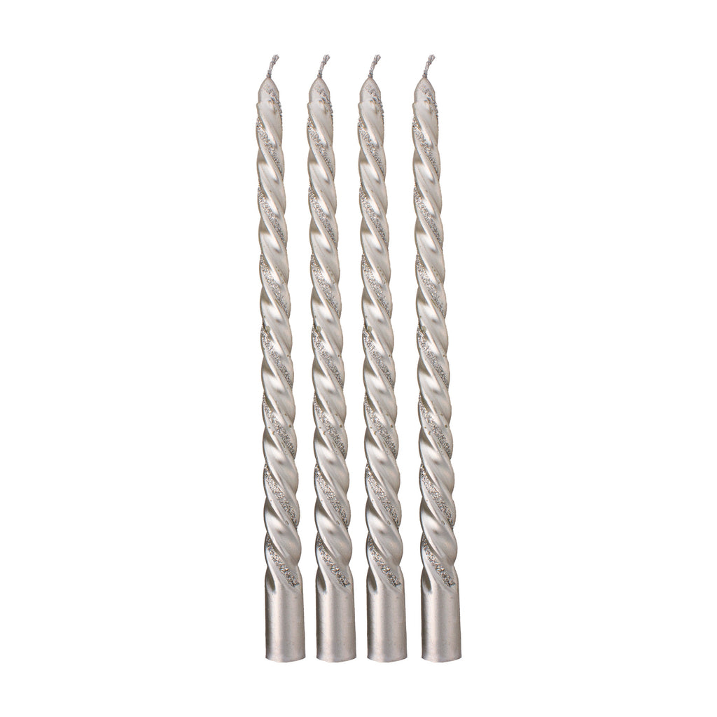 Spiral Glitter Candle Silver 10inch 4pcs Box