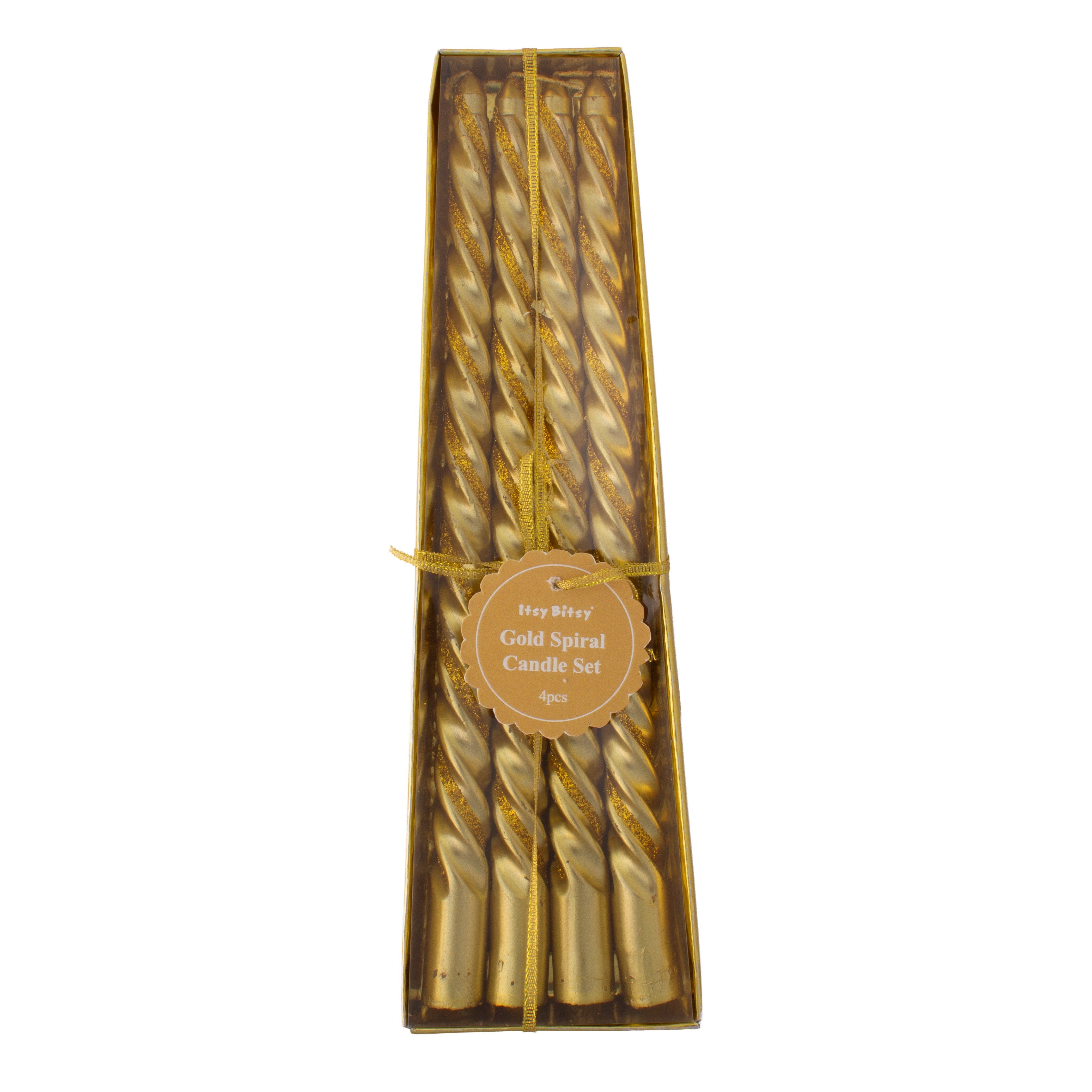 Spiral Glitter Candle Gold 10inch 4pcs Box