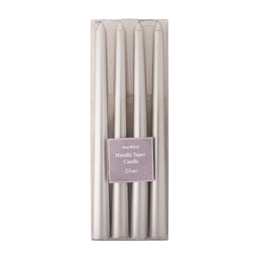 Metallic Round Candle Silver 10inch 4pcs Box