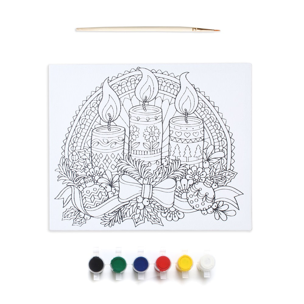 Pre Primed Printed Stretched Canvas With Paints Festive Candles L10 X W8Inch 1pc