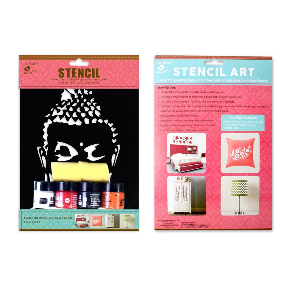 Stencil Art Paint Kit Buddha 18.5 X 24.5cm