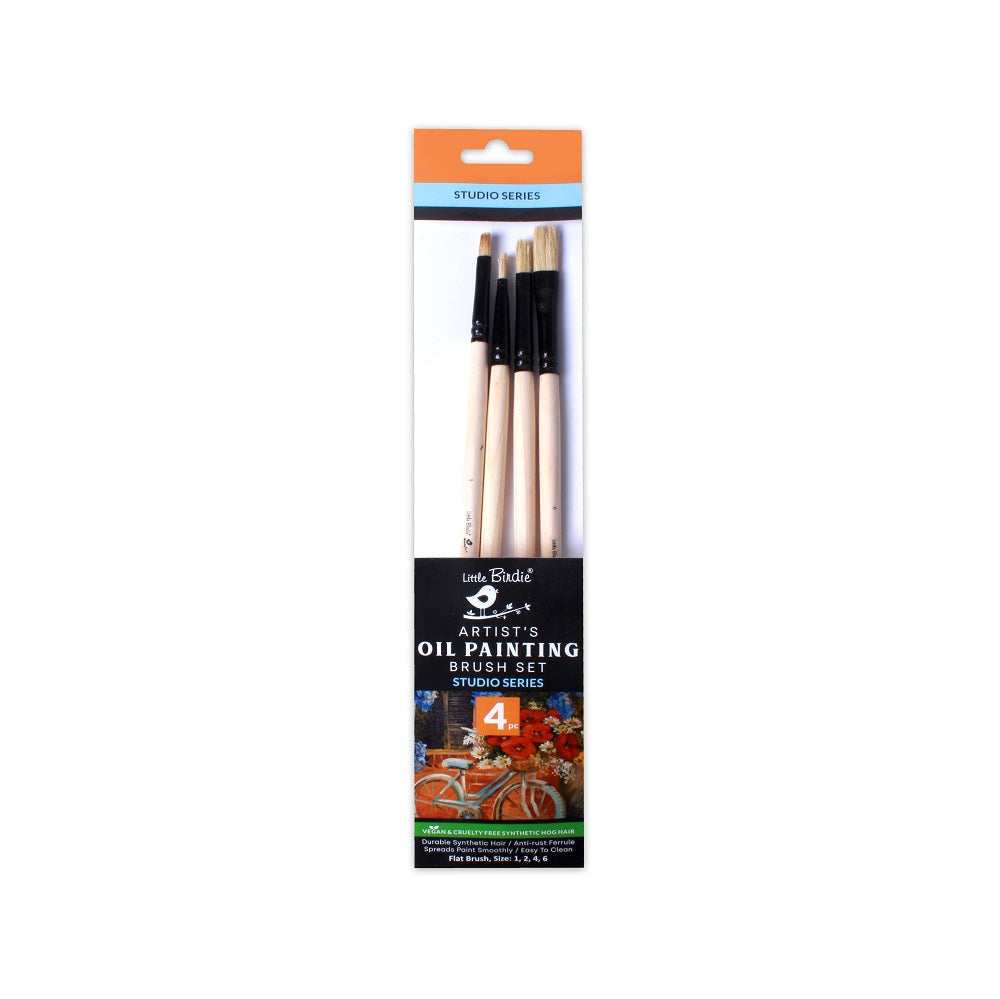 Synthetic Hog Hair Oil Brush Flat Size.1 2 4 6 Set of 4pc
