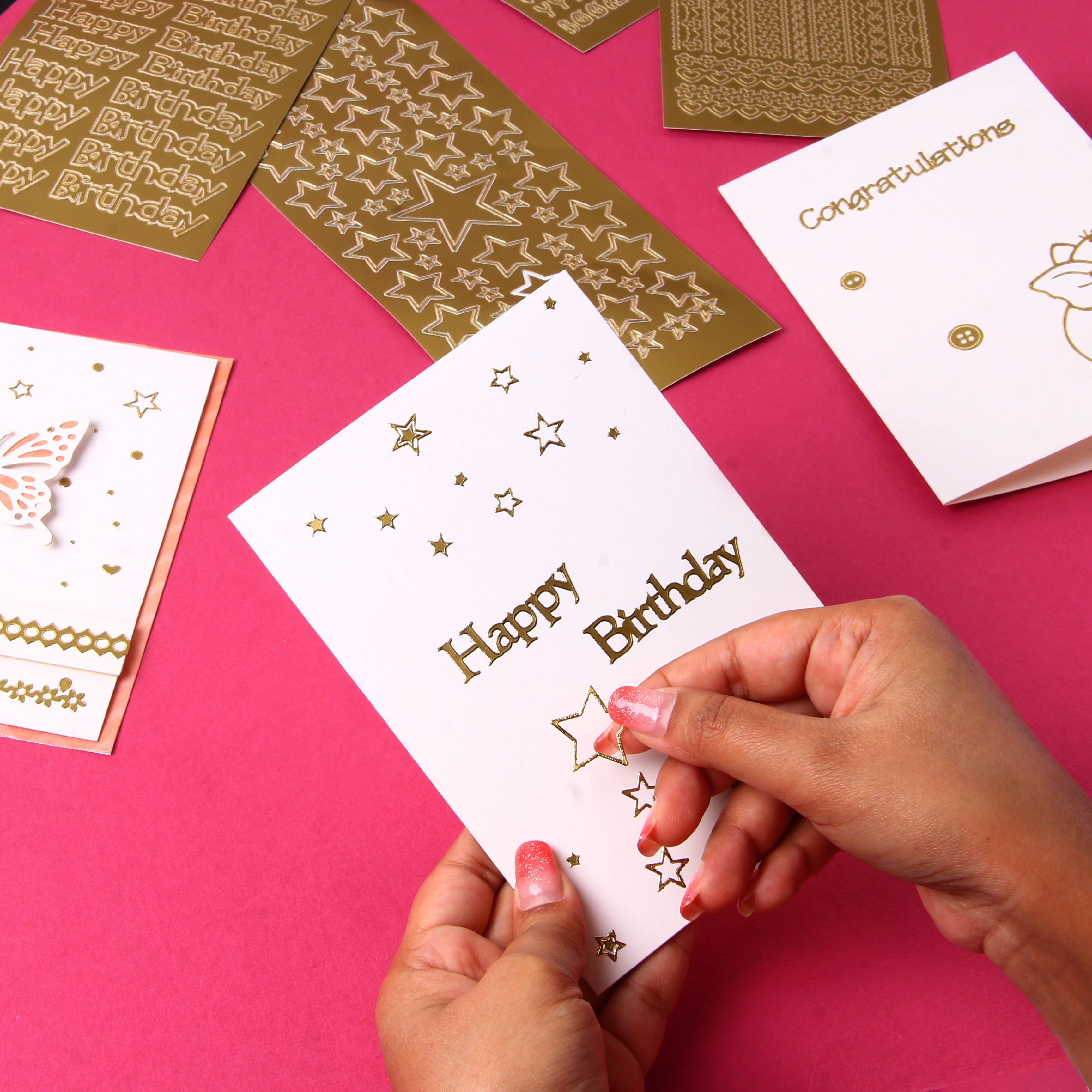 Foil Peel Off Sticker Happy Birthday Golden 10 X 23cm 1Sheet