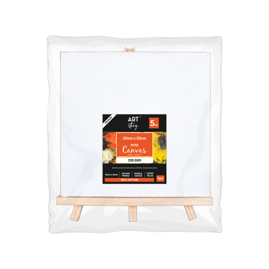 Wooden Mini Easel With Canvas Easel Size 24cm Canvas Size 20 X 20cm Set of 5pc