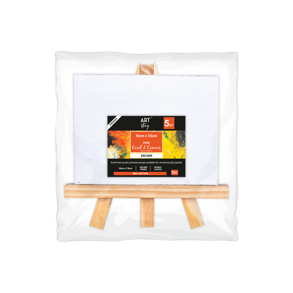 Wooden Mini Easel With Canvas Easel Size 11cm Canvas Size 10 X 7cm Set of 5pc