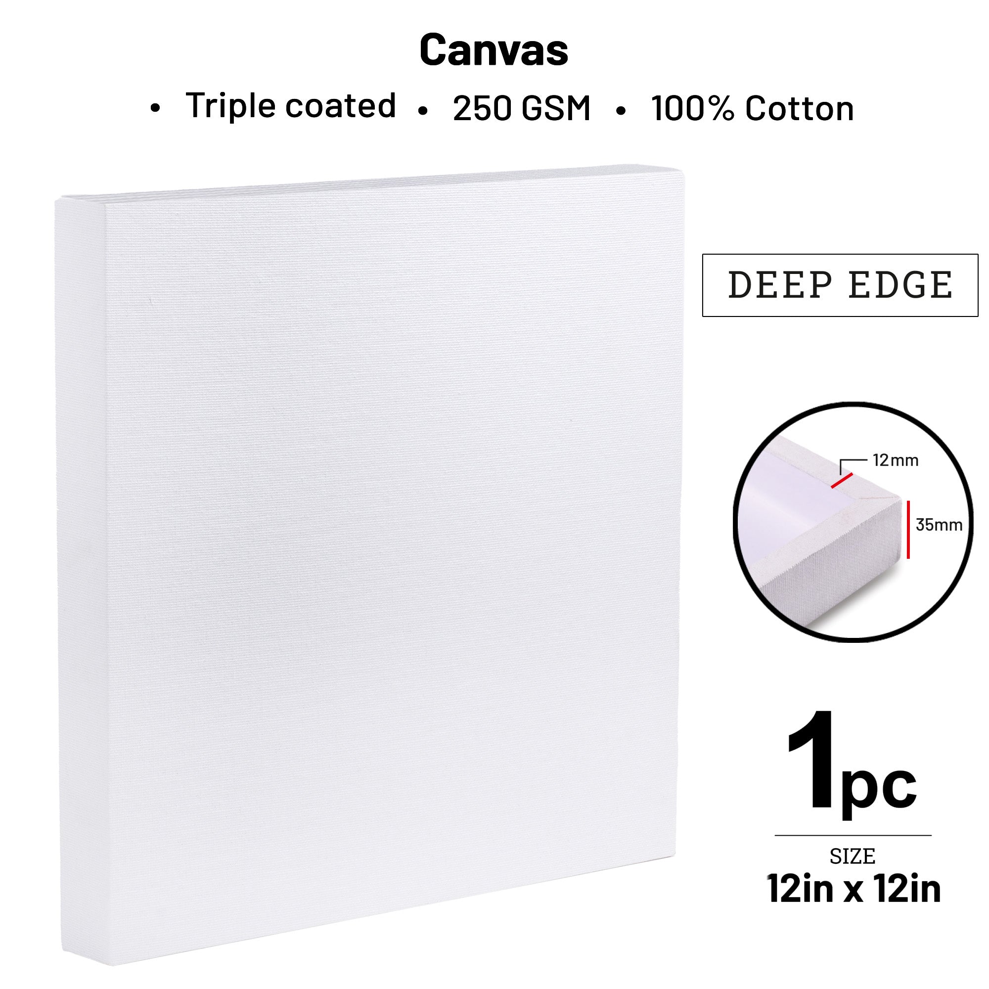 Artists 3D Deep Edge Canvas Panel Square 12 X 12inch 1pc