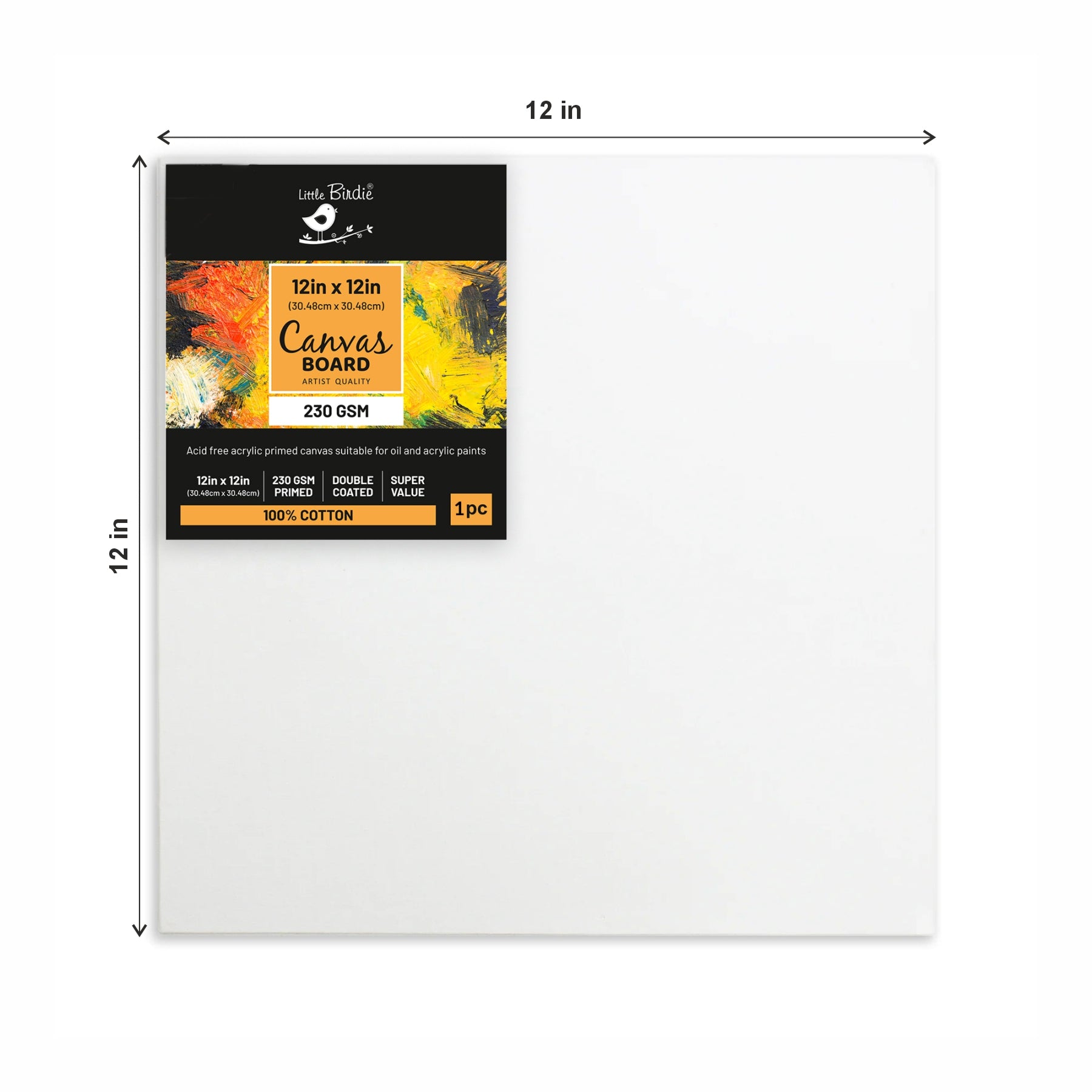 Stretched Canvas Frame 16X30Mm 230Gsm 12 X 12Inch 1Pc