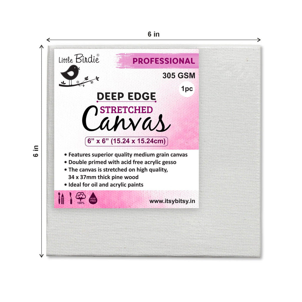 Stretched Canvas Deep Edge Frame 34X37Mm 305Gsm 6 X 6Inch 1Pc
