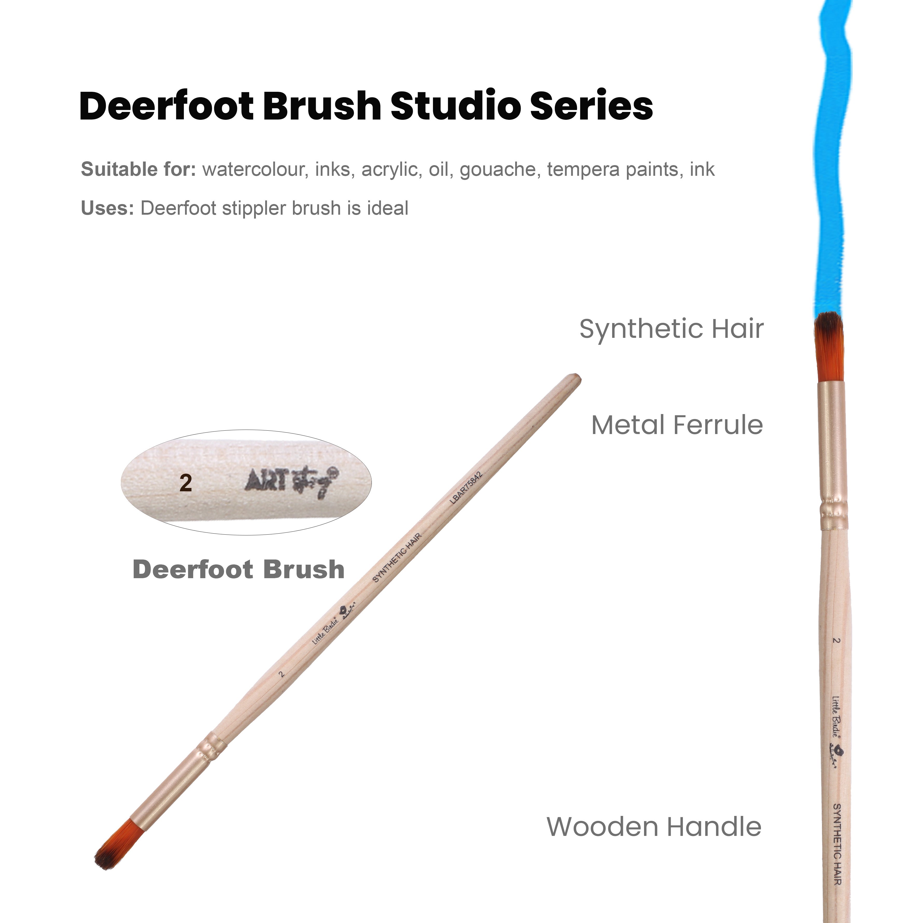Deer Foot Brush Synthetic Hair Size 2 Handle Length 150mm