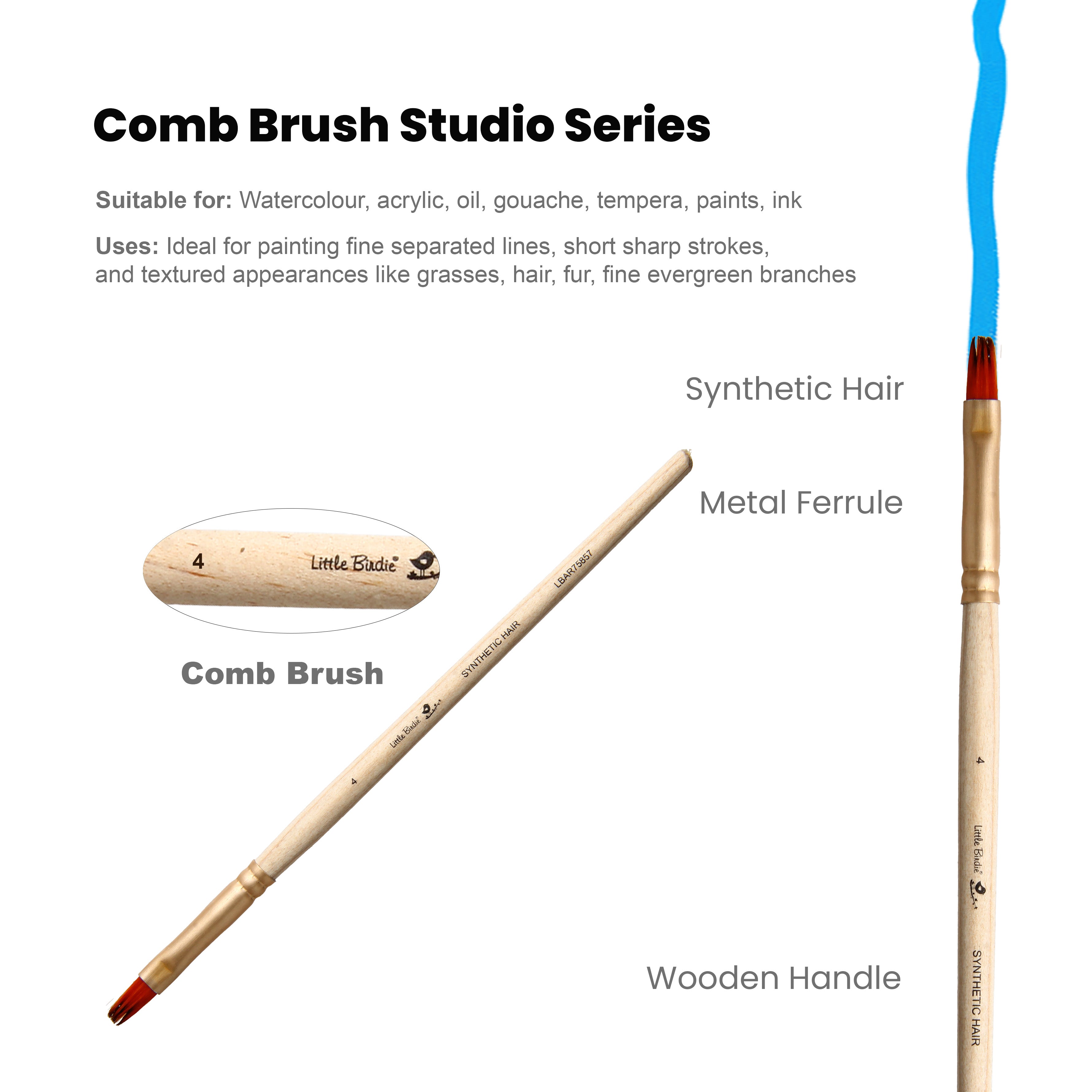Comb Brush Synthetic Hair Size 4 Handle Length 150mm