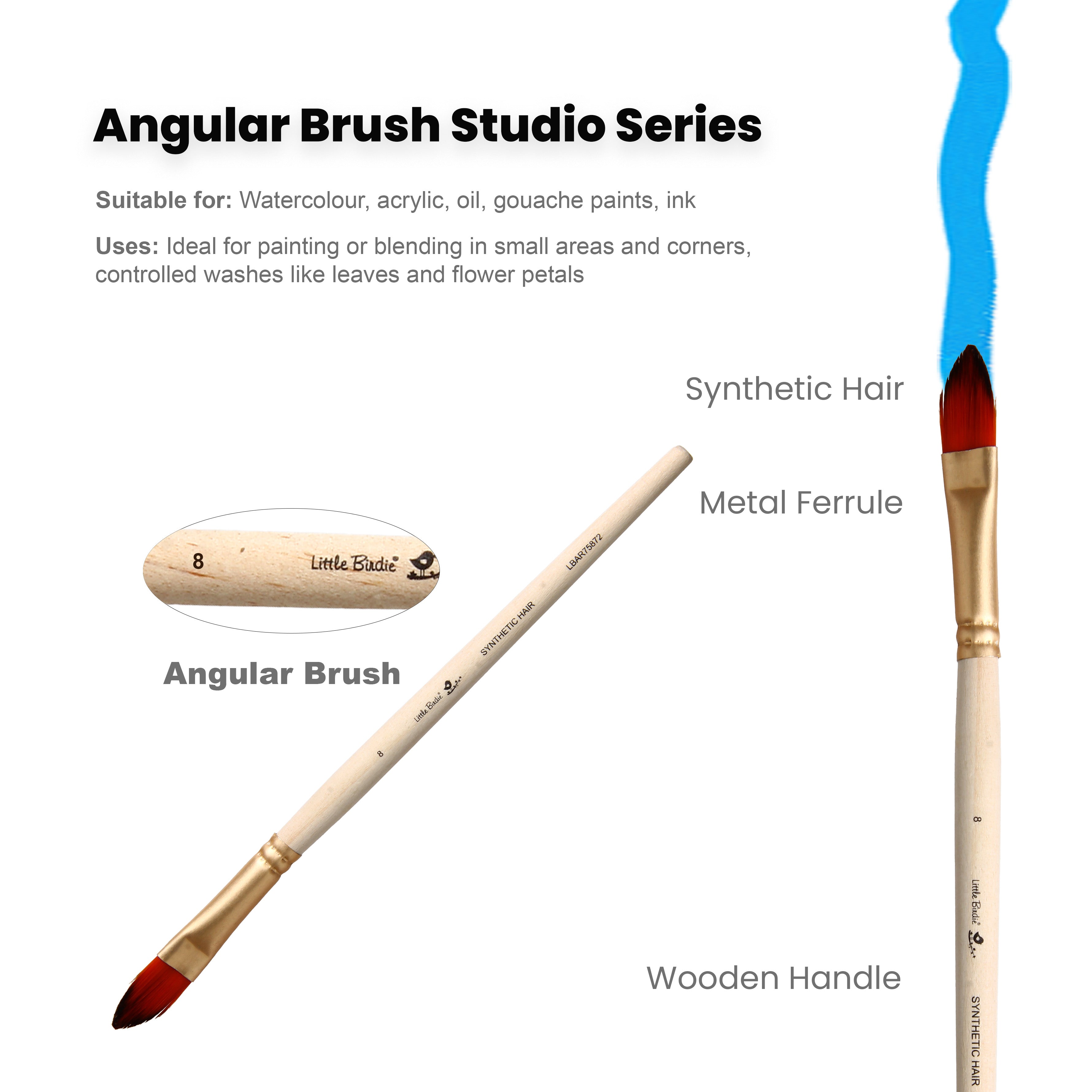 Cat`S Tongue Brush Synthetic Hair Size 8 Handle Length 150mm