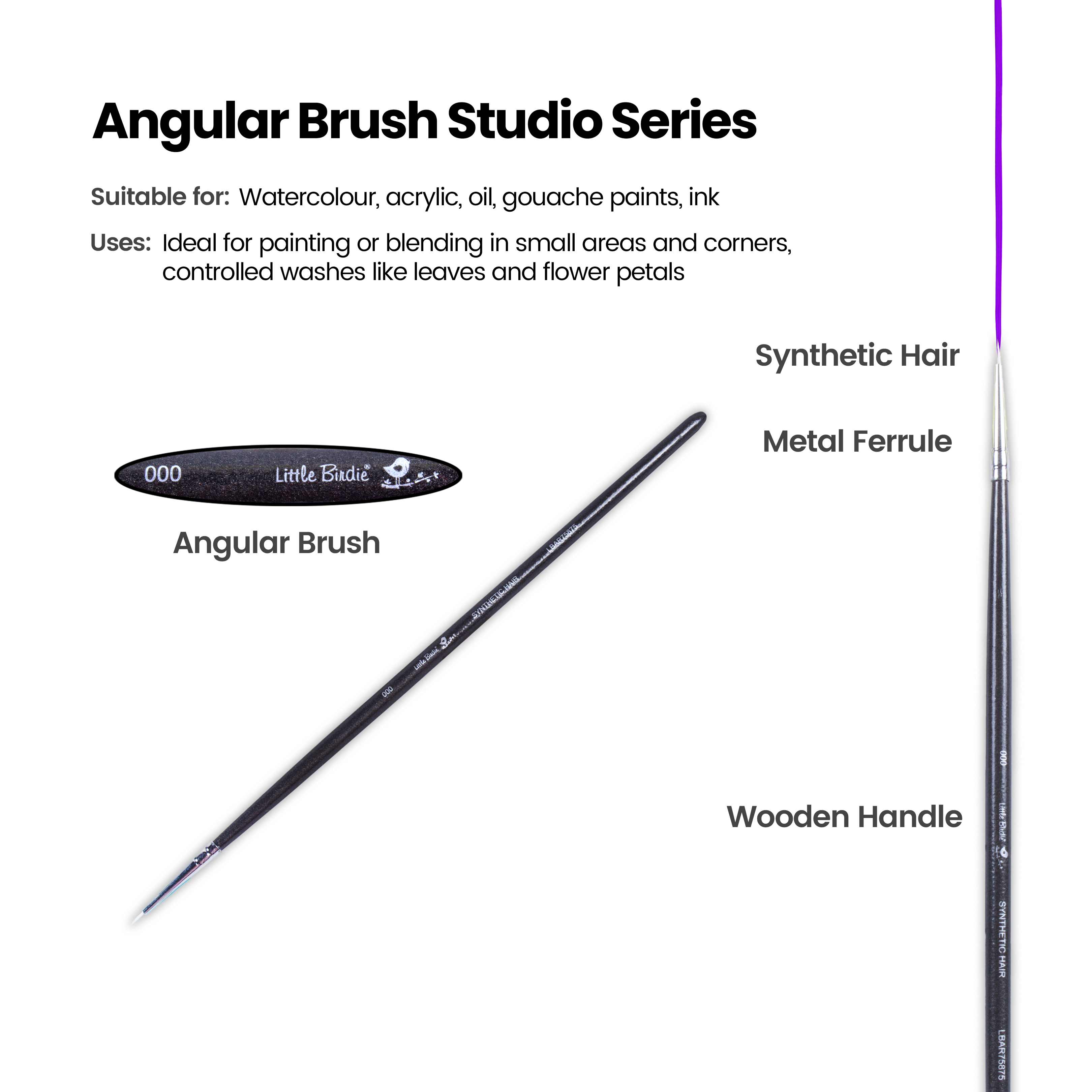 Premium Round Brush Synthetic Hair Handle Length 200mm Size 000 1 pc