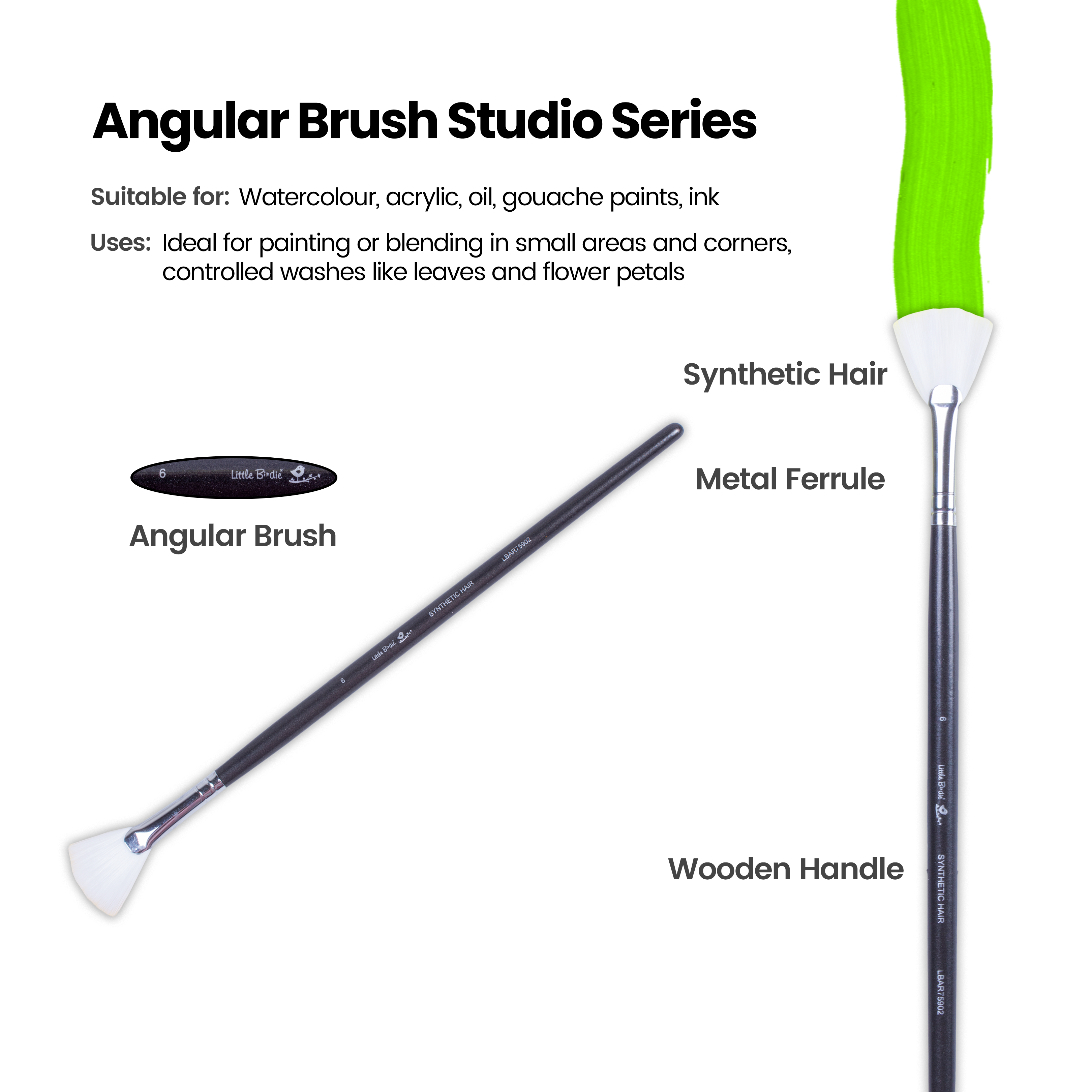 Premium Fan Brush Synthetic Hair Handle Length 200mm Size 6 1 pc