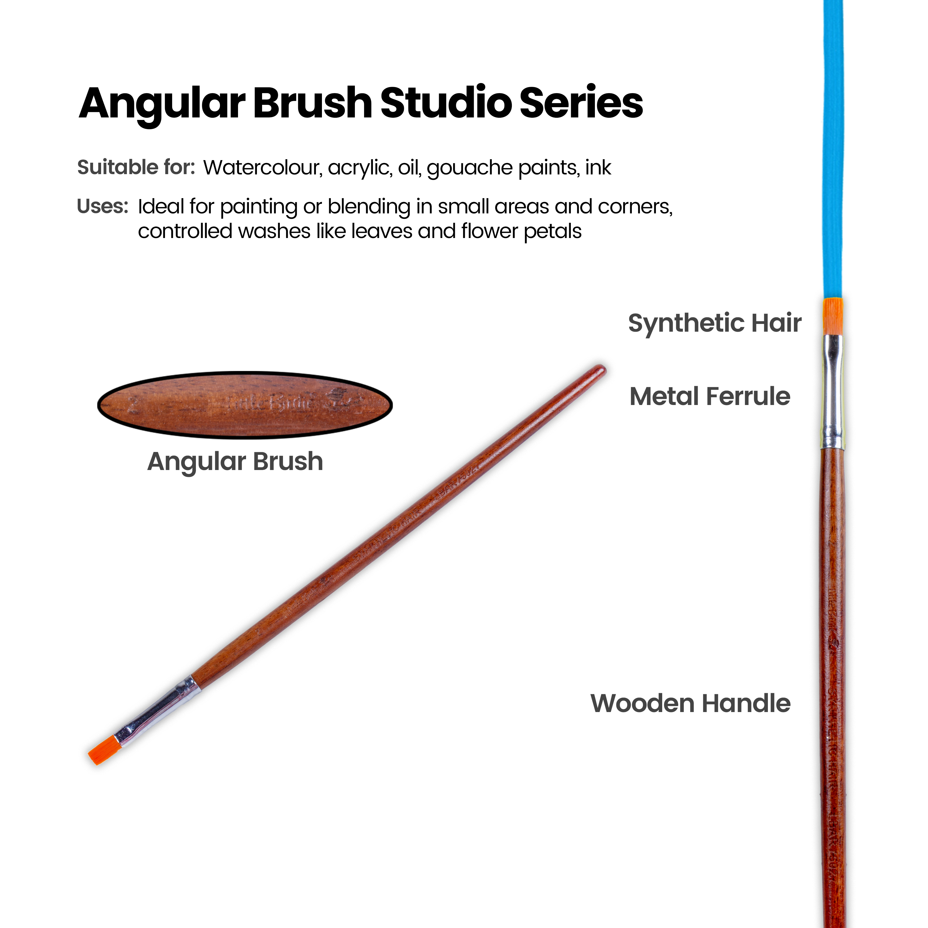 Rosewood Flat Brush Synthetic Hair Handle Length 200mm Size 2 1 pc