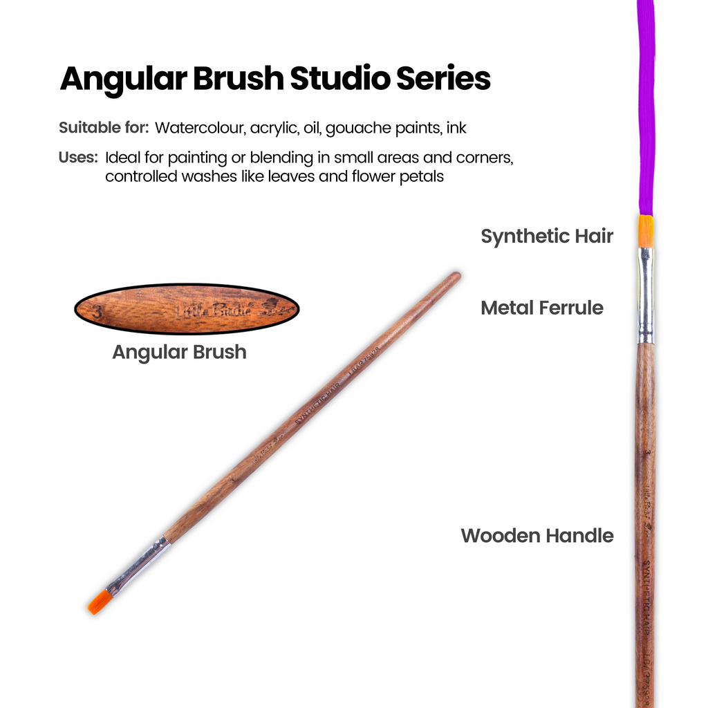Rosewood Flat Brush Synthetic Hair Handle Length 200mm Size 3 1 pc