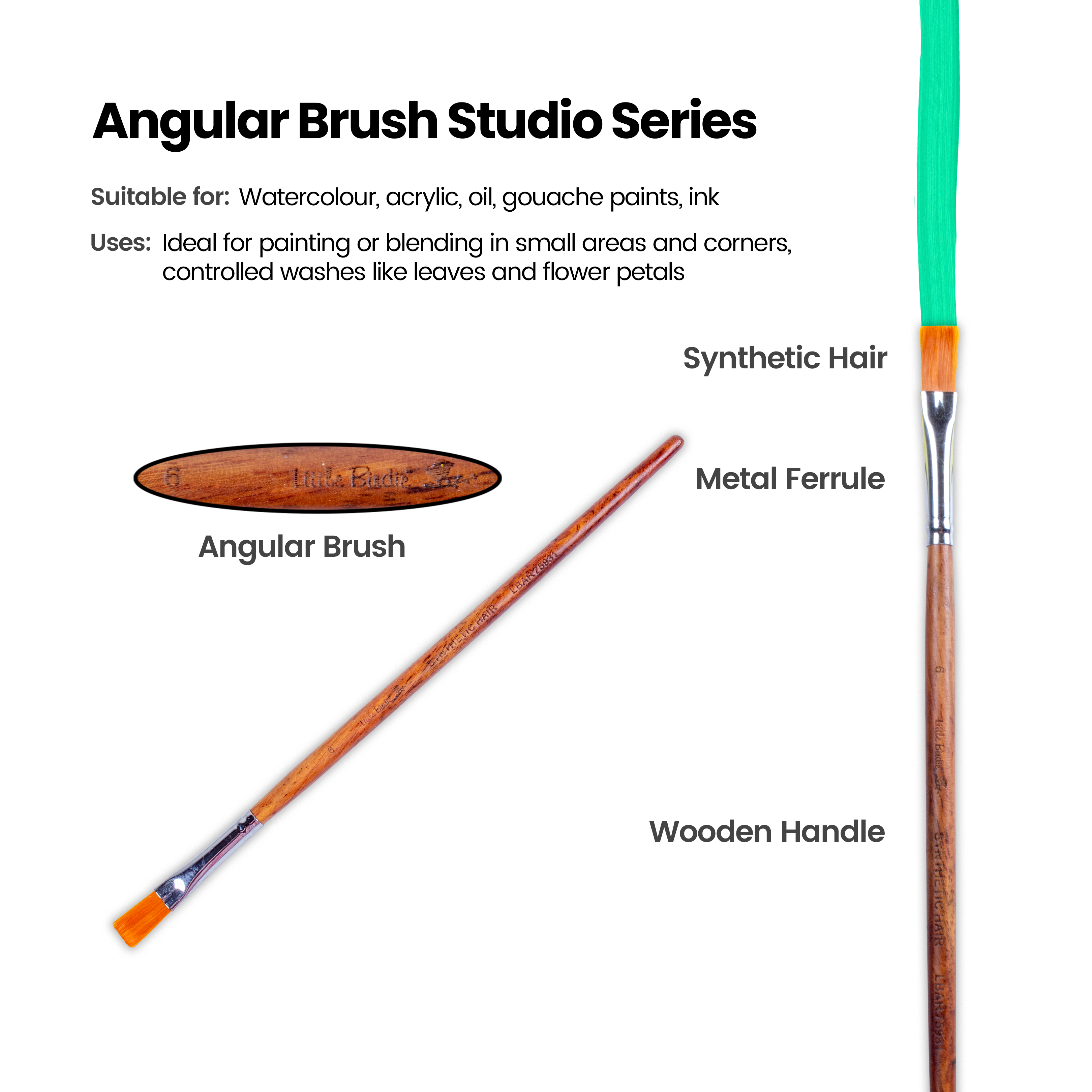 Rosewood Flat Brush Synthetic Hair Handle Length 200mm Size 6 1 pc