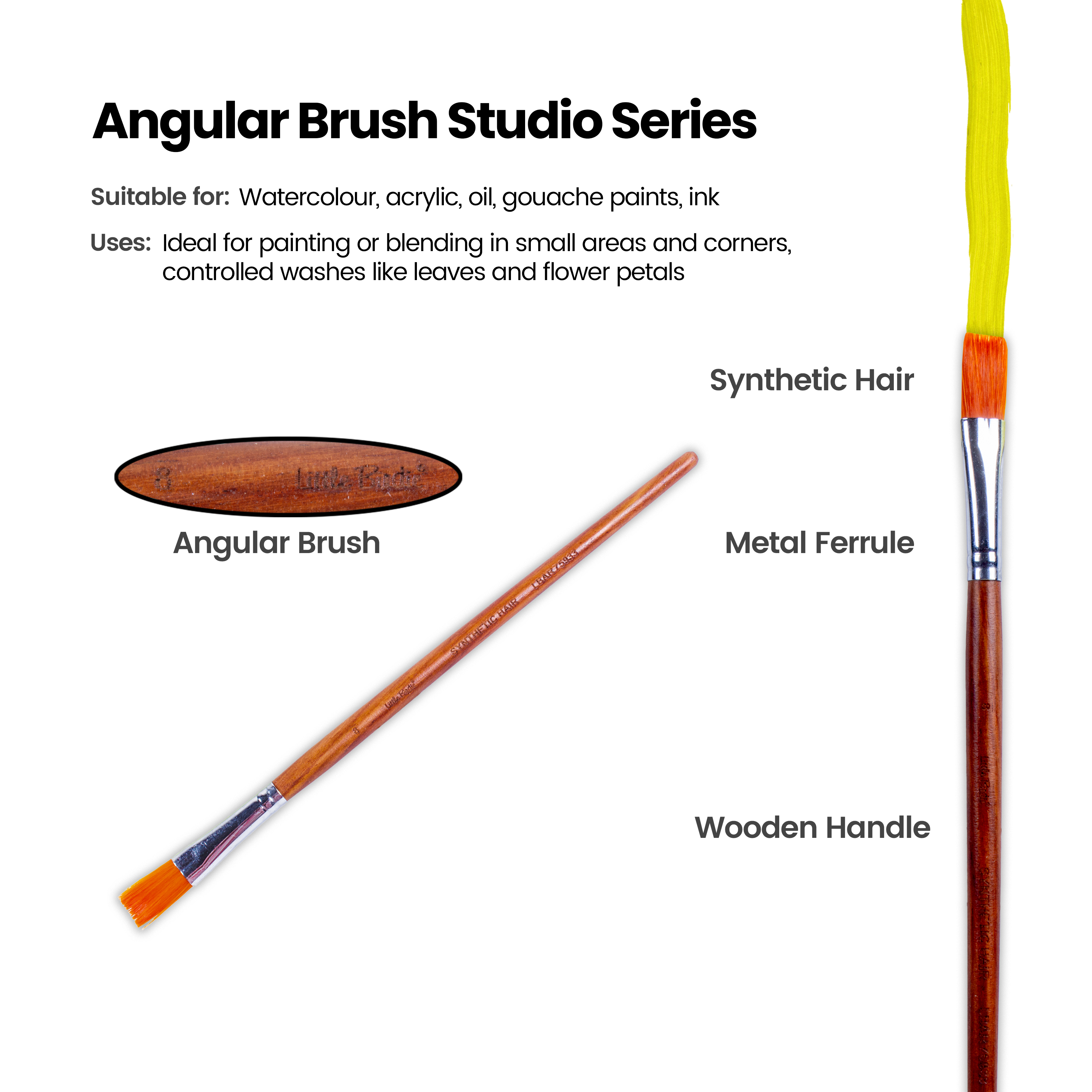 Rosewood Flat Brush Synthetic Hair Handle Length 200mm Size 8 1 pc